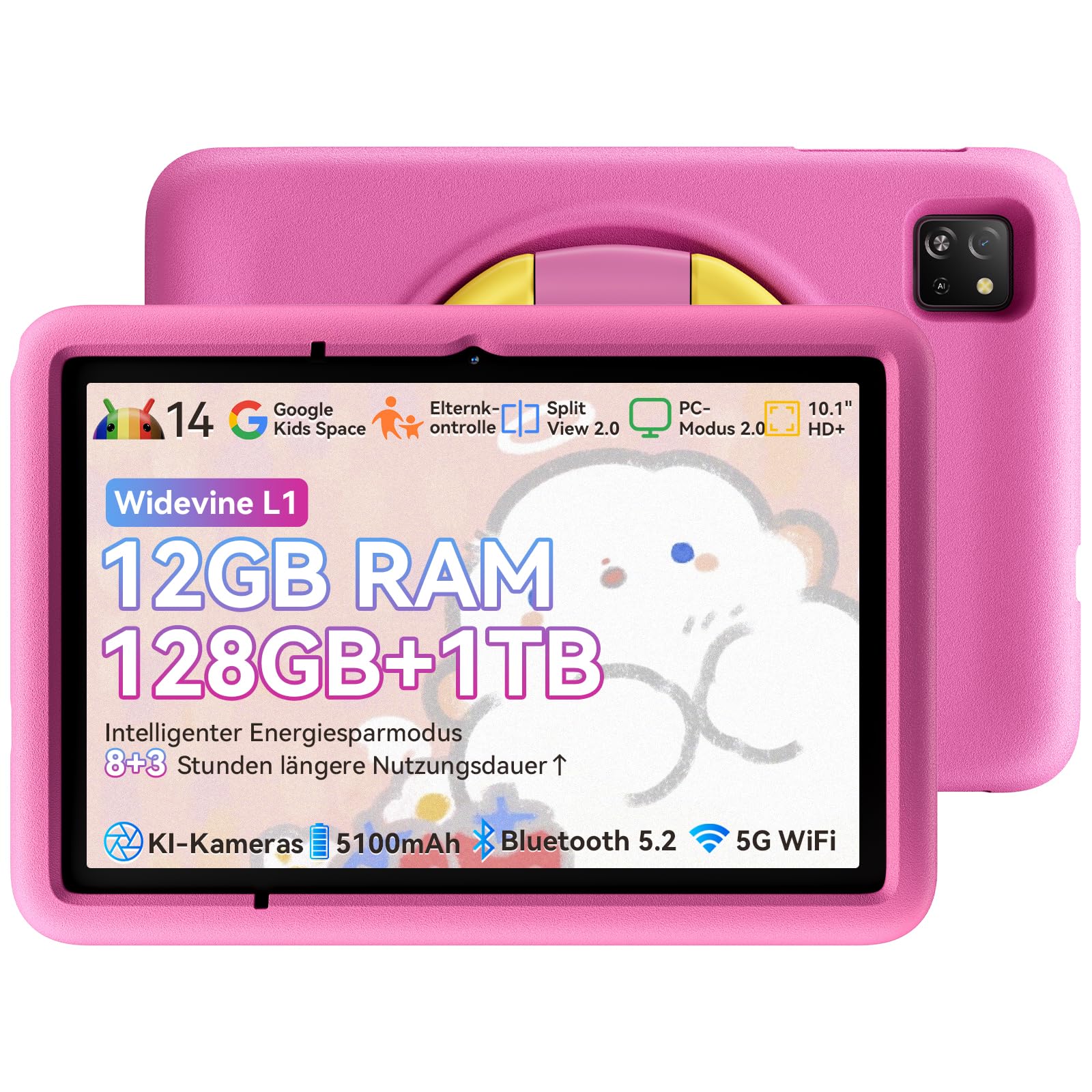Blackview TabA6Kids Kinder Tablet Android 14, 12GB RAM+128GB ROM (1TB TF) Octa Core Tablet for Kinder, 10 Zoll HD 1280 * 800, Widevine L1, 5100mAh, Dual Kamera 5MP + 8MP, kindgerechte Hülle
