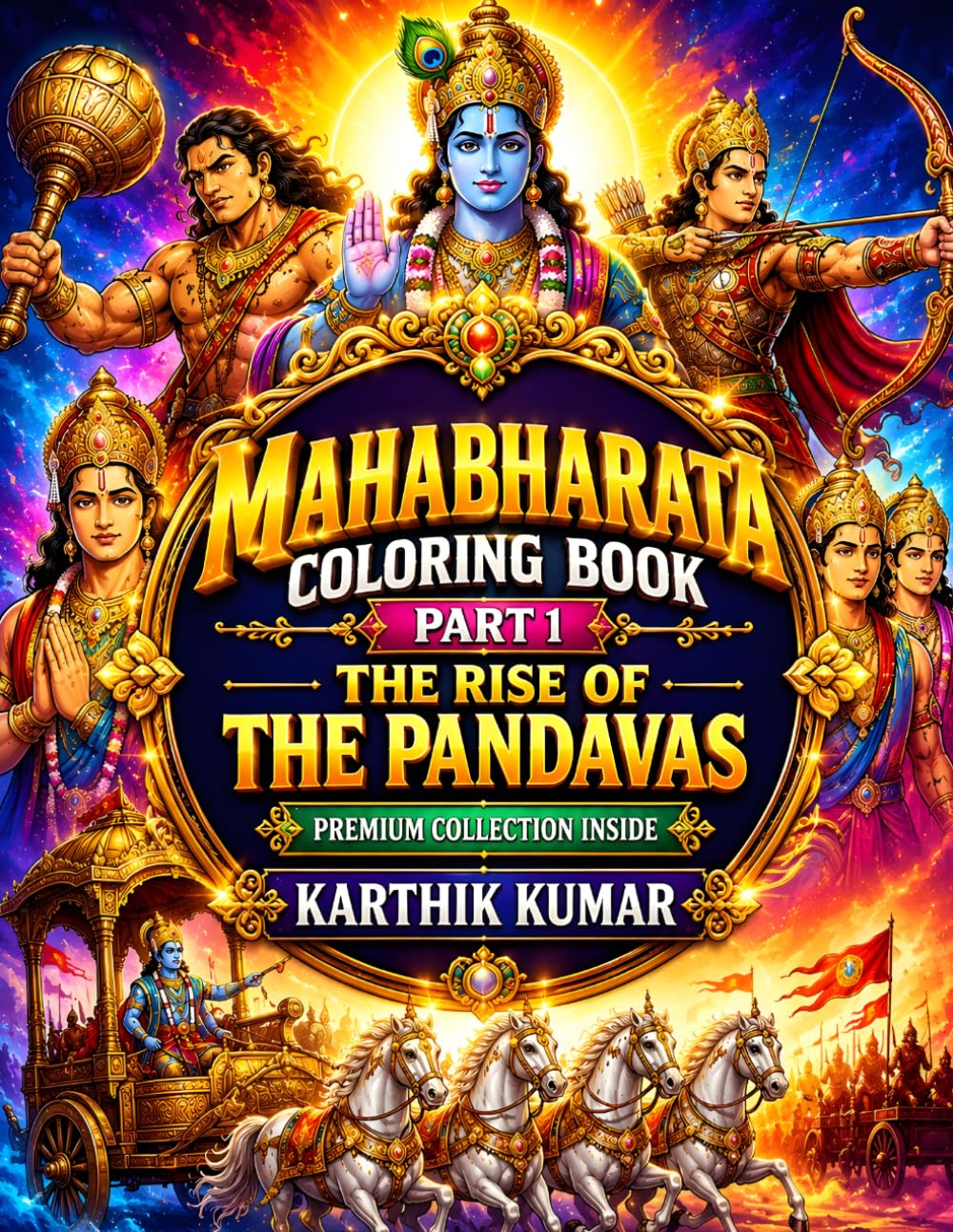 Mahabharata Coloring Book Part 1: The Rise of the Pandavas: Epic Hindu Mythology Coloring Book for Kids, Teens & Adults | Lord Krishna, Arjuna, Bhima ... Coloring Pages for Relaxation and Creativity