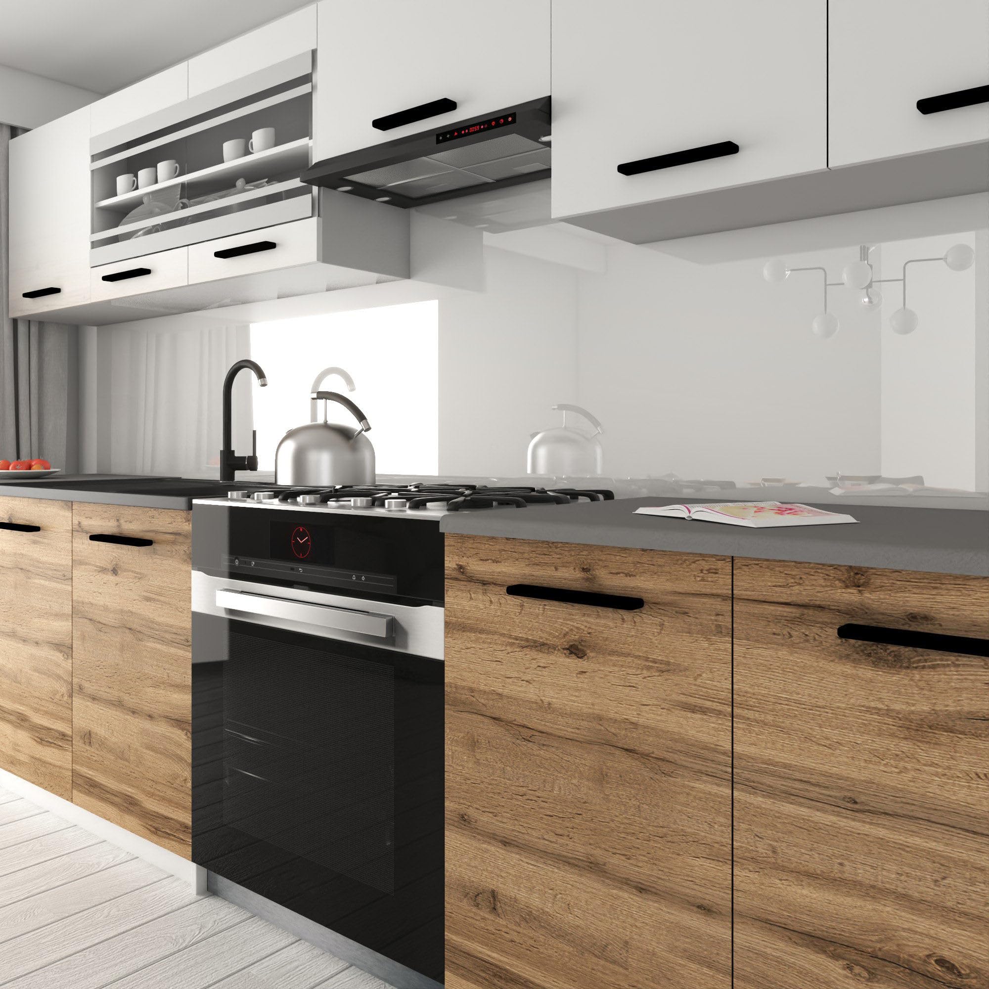 Belini Italia 4 Liniowa szafka kuchenna 260 cm biało-brązowy złoty | ECONATURA DECOR Liniowa szafka kuchenna, szafka, bez sprzętu AGD, z blatem roboczym