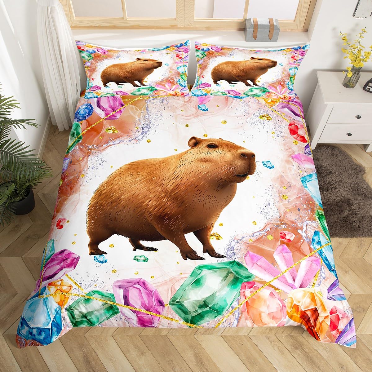 Capybara housse de couette 3 pièces avec 2 taies d'oreiller imprimé 3D moderne