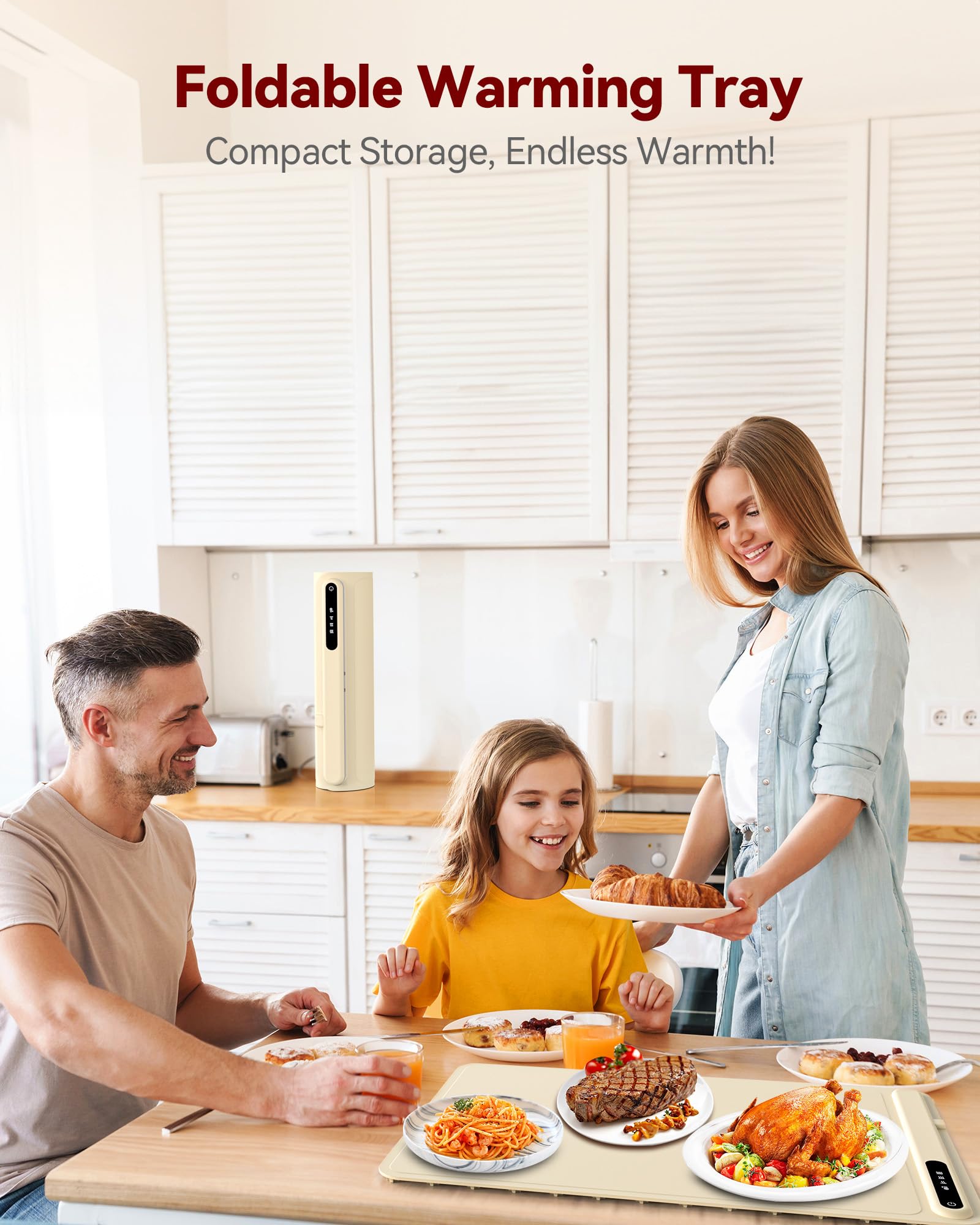 Morpilot Bandeja de Calentamiento Eléctrico, Placa Calentadora Silicona Portátil Plegable, Alfombrilla Calentadora de Silicona con Temperatura Ajustable para Familia, Fiestas, Eventos, Oficina, Bufés