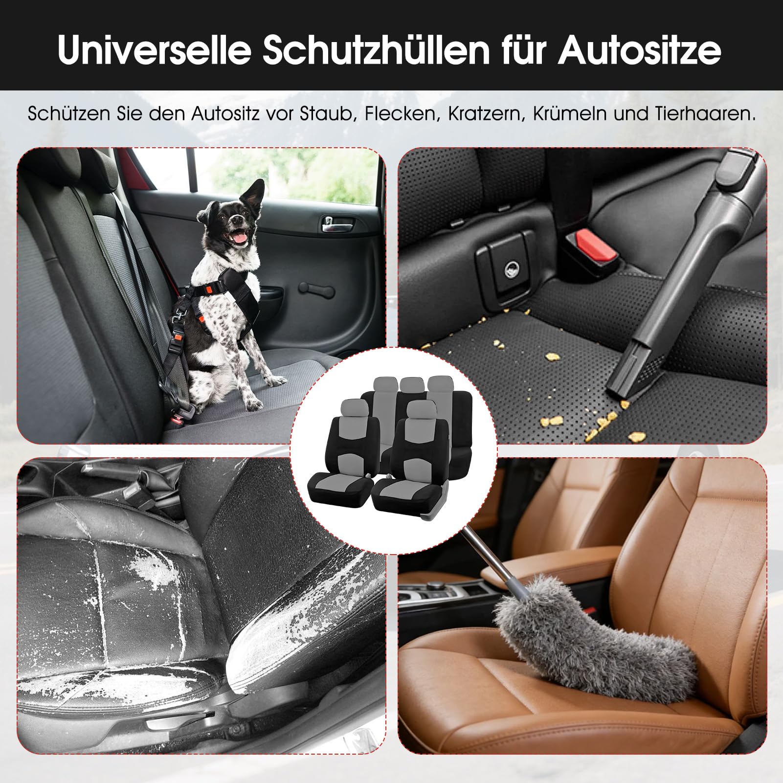 Lot de 5 housses de siège universelles - Respirantes et lavables - Pour sièges avant et banquette arrière - Protection intérieure de voiture - Anti-saleté - Avec housses d'appui-tête