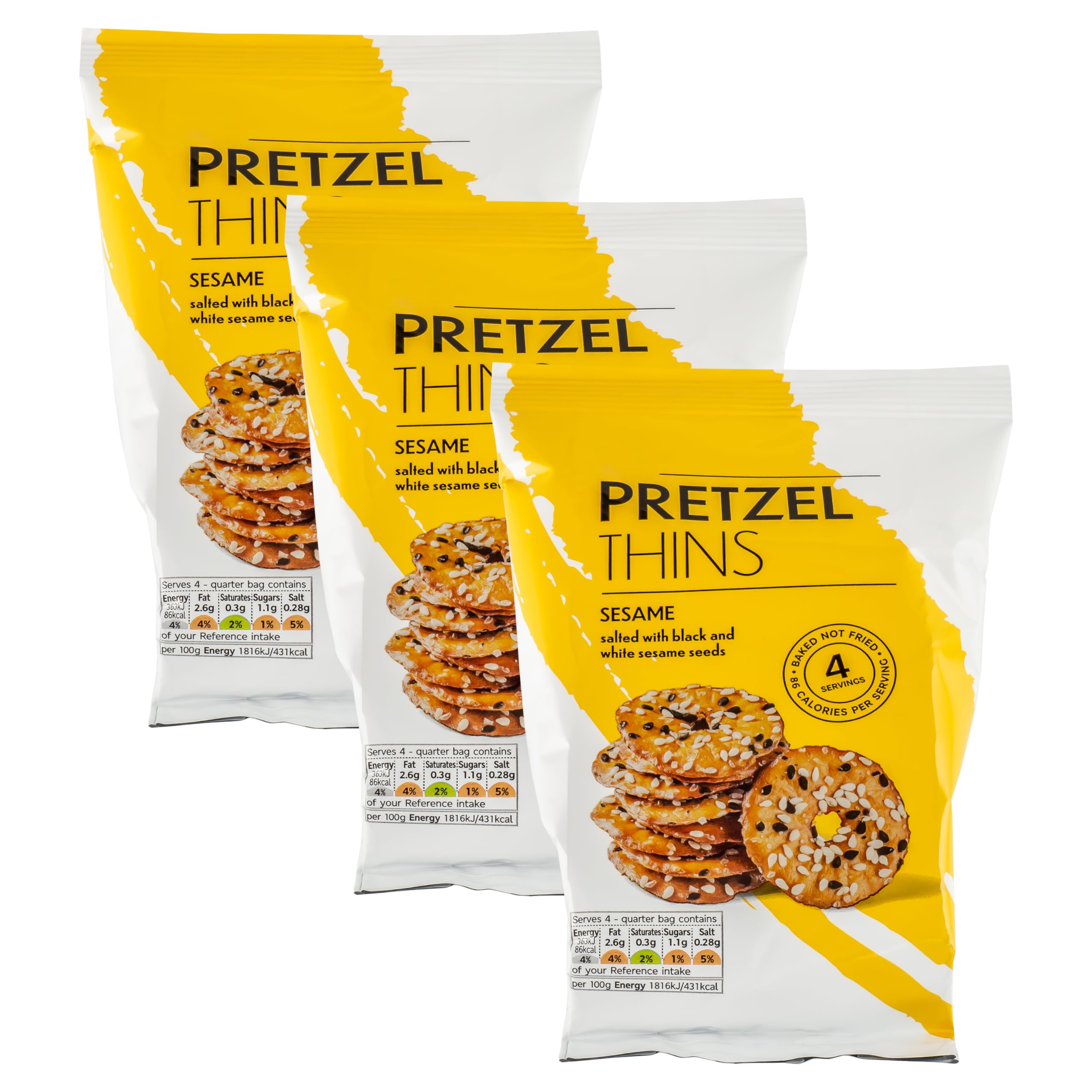 Premium Sesame Pretzel Thins, Salted, Baked Not Fried, 240g (3 x 80g Bags)