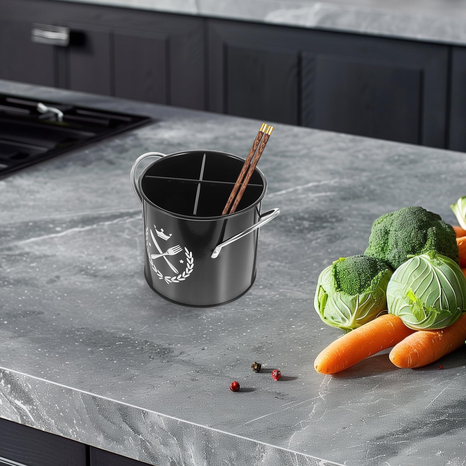 TOYANDONA Portautensili Cucina in Ferro Galvanizzato Stile Retrò Grande Capacità Scolaposate per Lavello Organizer Utensili Multifunzione per Cucchiaio e Posate Accessorio Cucina Resistente