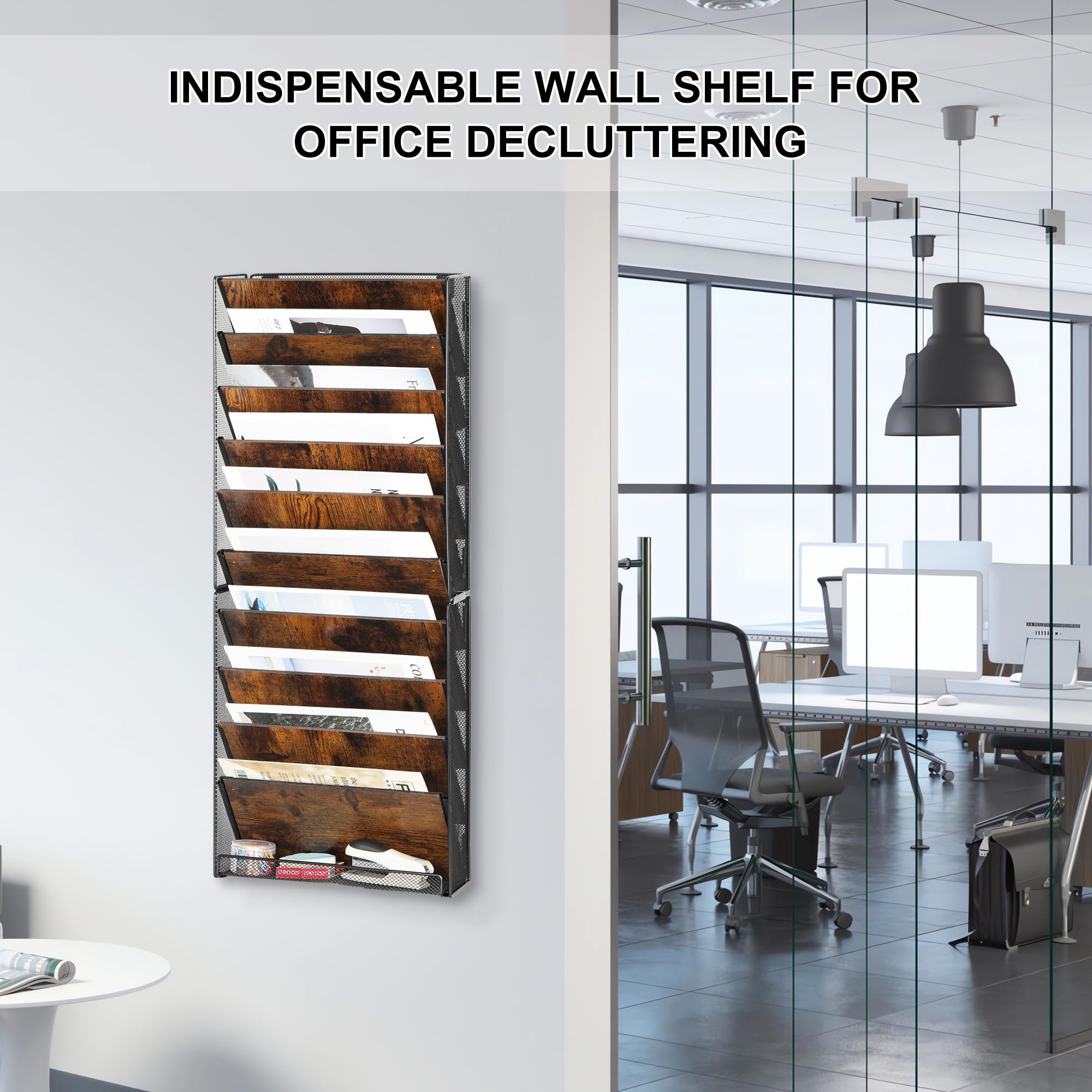 Solinxe Wand Zeitungshalter Aus Holz - 5 Fächer Organizer Für Büro & Zuhause