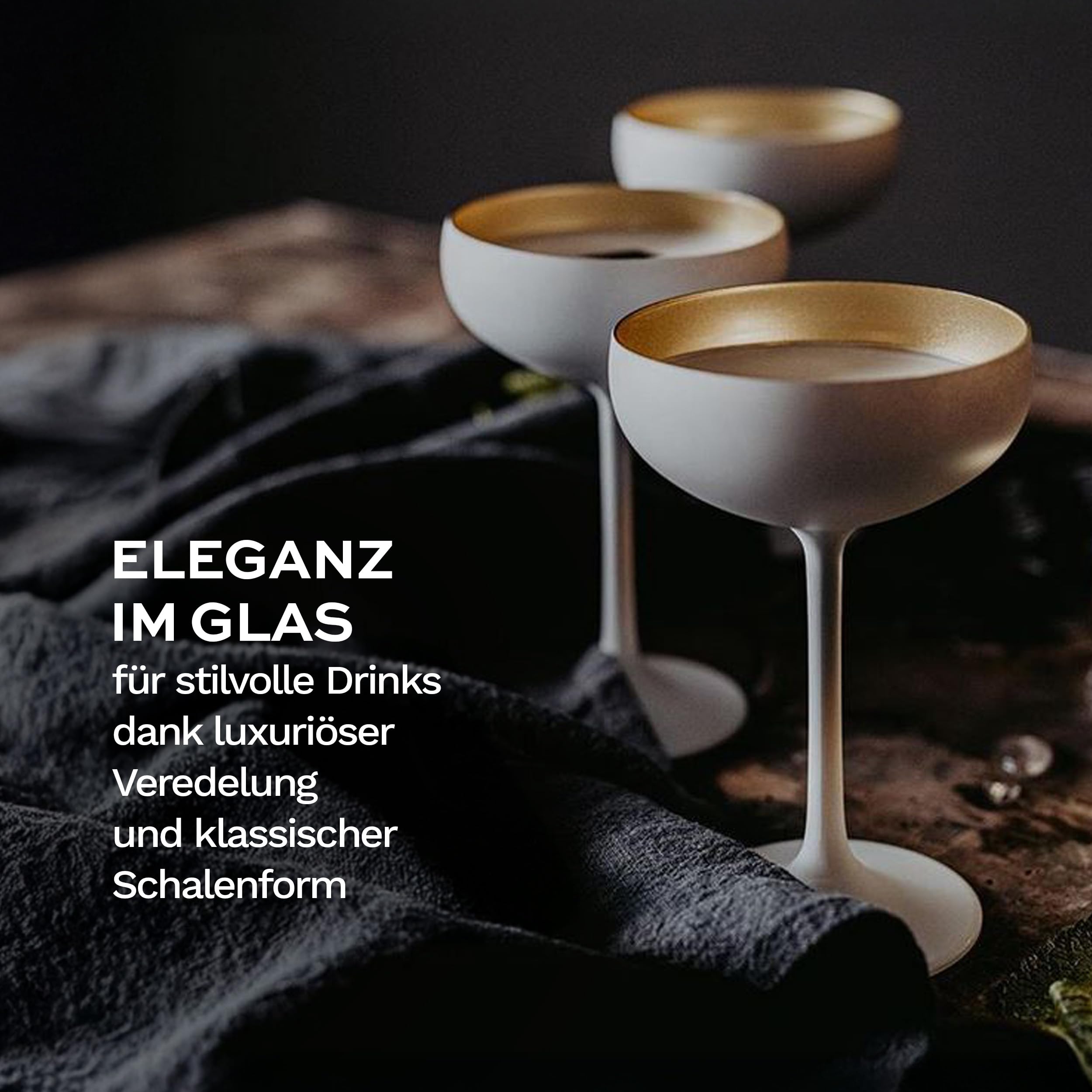 Stölzle Lausitz Elements Sektschalen Weiß/Gold 6er-Set 230 ml – Stilvolle Gläser ideal für Sekt & Champagner – Hochwertige Sektgläser aus bleifreiem Kristallglas – Spülmaschinengeeignet & stoßfest