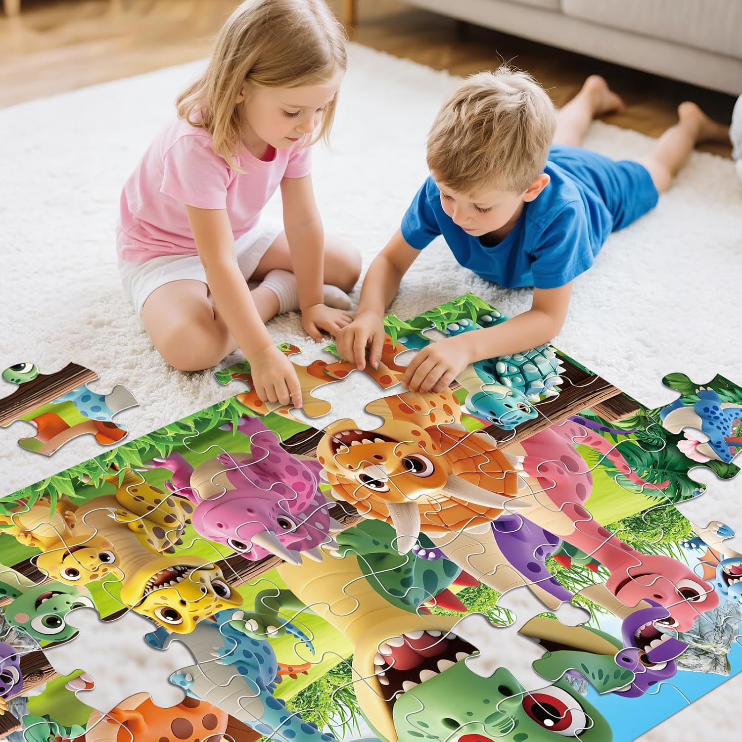 Jumbo Floor Puzzle for Kids Ages 4-6,48 Piece Cartoon Dinosaur Large Jigsaw Puzzles,Learning Toys for Toddlers Ages 3-5,Children Homeschool Educational Easter Gift for Boy Girl Ages 4-8