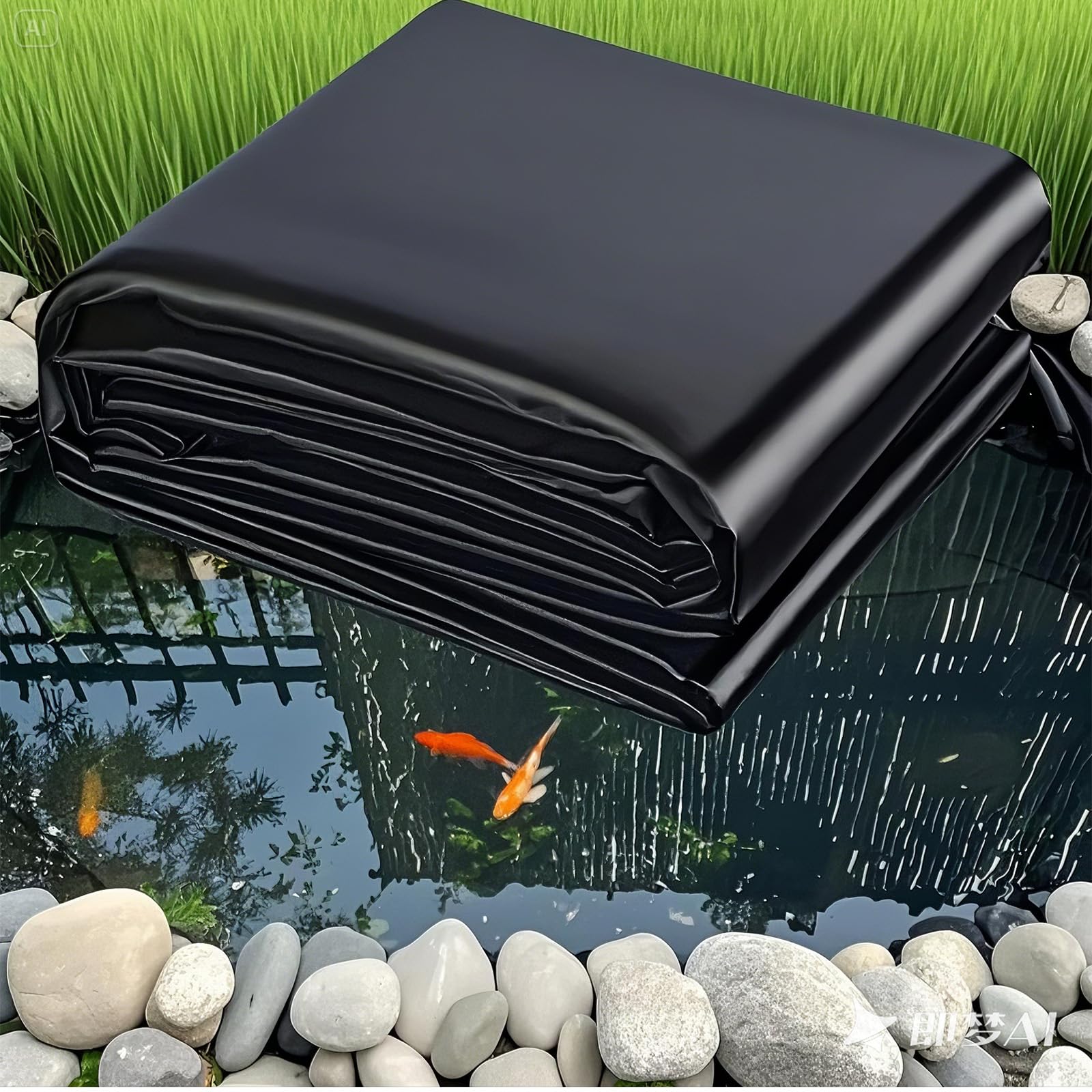 Telo Nero in PVC 4x8m per Laghetto – Fodera Impermeabile con Protezione Anti-UV, Perfetta per Laghetti, Fontane e Aree Acquatiche.