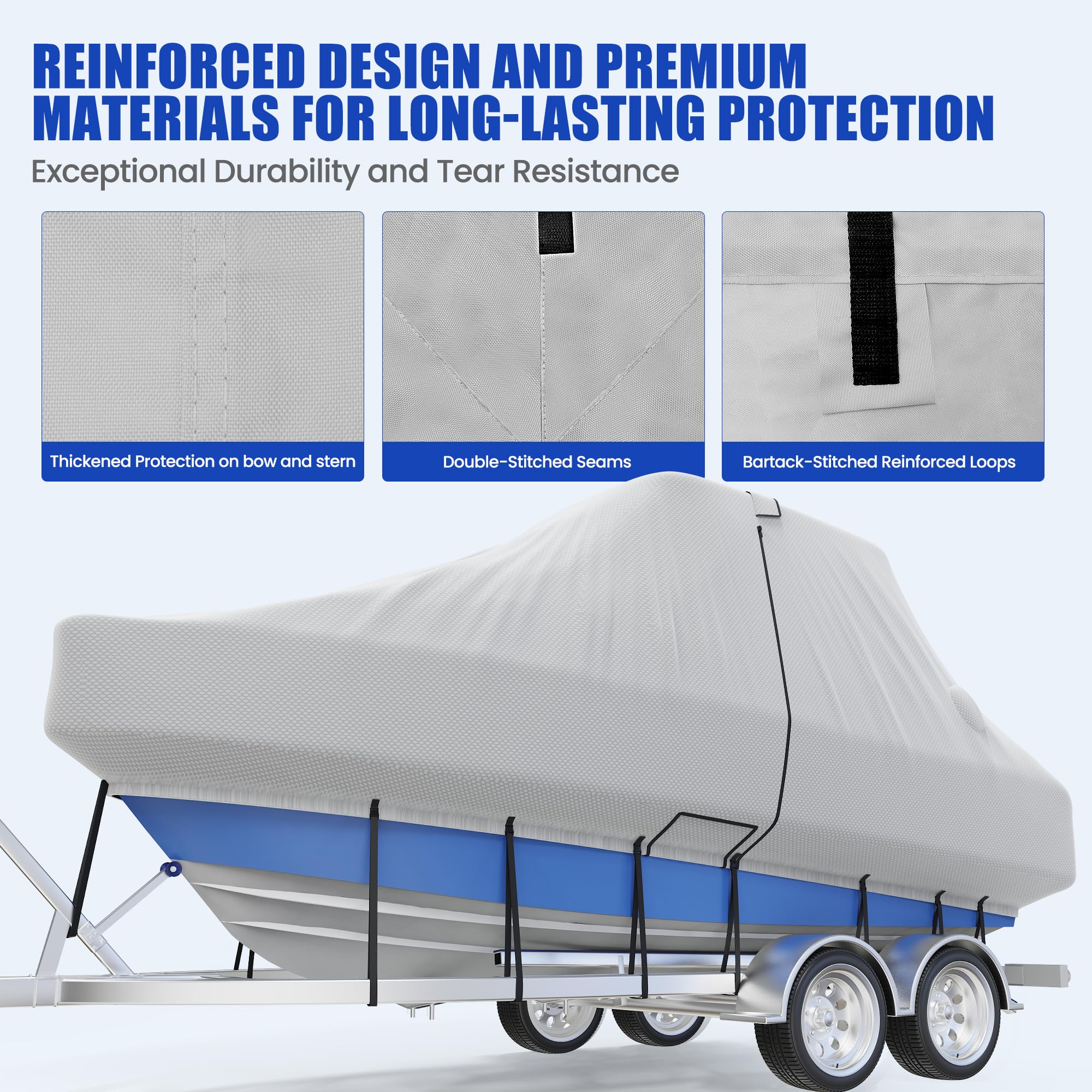 Bootsabdeckung für Mittelkonsole 24-26 Fuß, Trailerbare Bootsabdeckung für T-Top/Hardtop, strapazierfähige wasserdichte Bootsabdeckungen aus Oxford in Marinequalität, Reißverschluss auf beiden Seiten