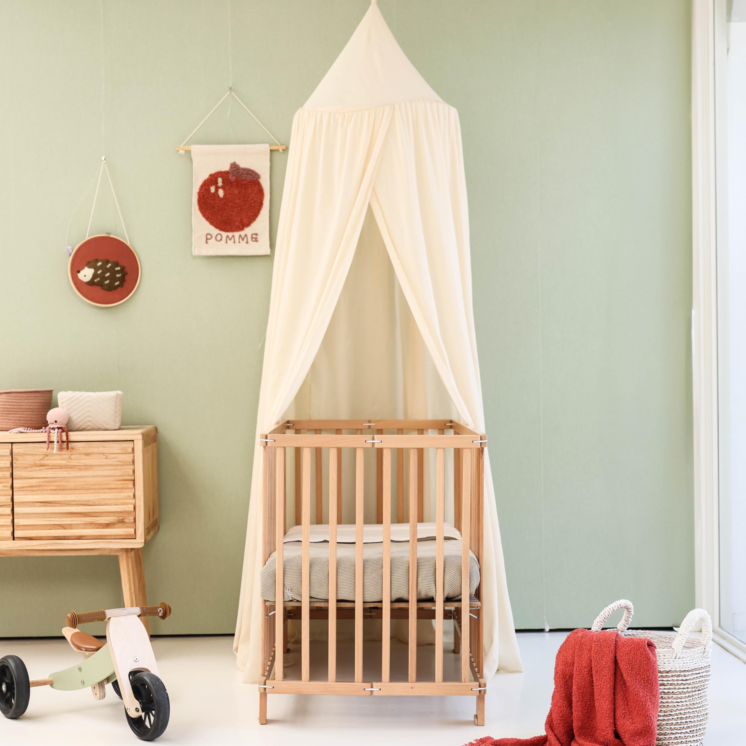 Cream Beige Kids Bed Canopy for Child Bedroom | Nursery Crib Hanging Curtain | Mosquito Net Bedding for Girls Play Room Decoration | Reading Nook Canopies Toddler Dome Tent