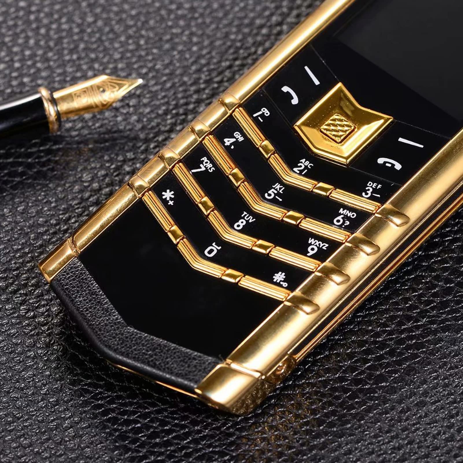 Telefon Komórkowy z prostą deską, Mini Smartfon, sieć 1,5 Cala 2G Dual SIM Dual Stand By 1600mAh dla Starszych Studentów Cienka Mała Przenośna Klawiatura Zapasowa Telefon Komórkowy (Czarne złoto)