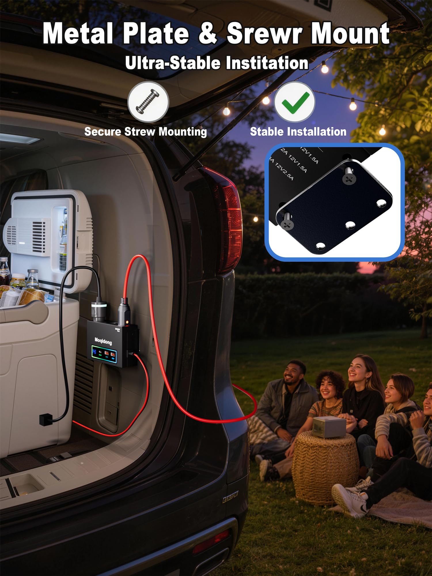 Presa Accendisigari Auto 12V/24V, 3 Uscite 360W, 2 Porte USB QC3.0, Cavo 2m con Interruttore