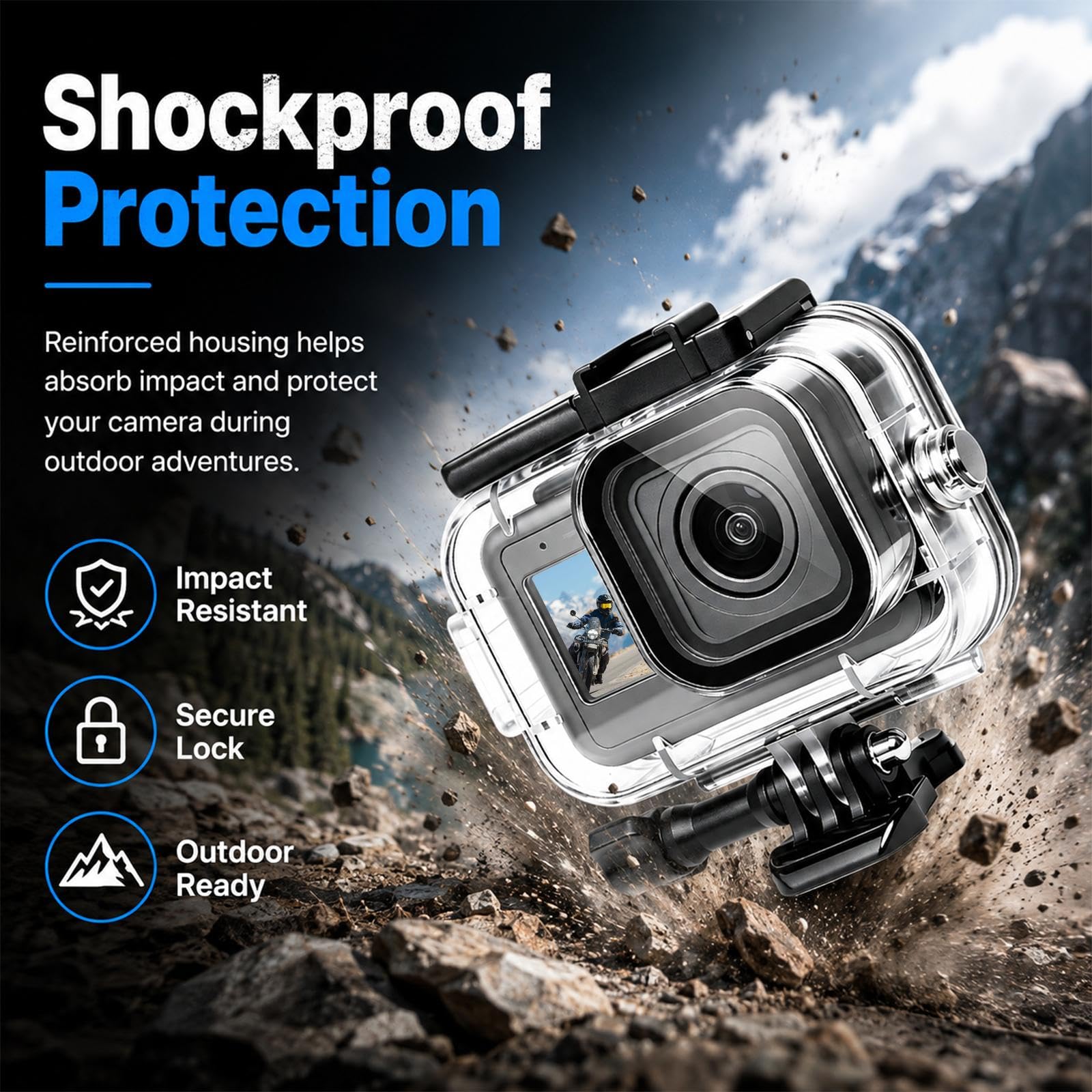 Funda de buceo para Go Pro Mission 1/1 PRO funda impermeable | Carcasa protectora subacuática de buceo profundo de 60 m para accesorios de cámara de acción