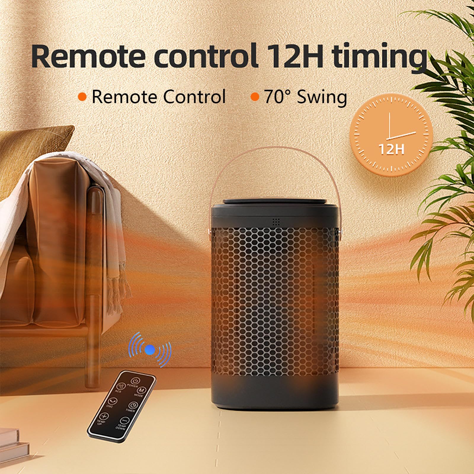 HAZARA Scaldino Elettrico, Stufetta Elettrica Termostato Ceramico PTC 750/1500w con Timer,Termostato, Termoventilatore da Bagno per Casa Ufficio