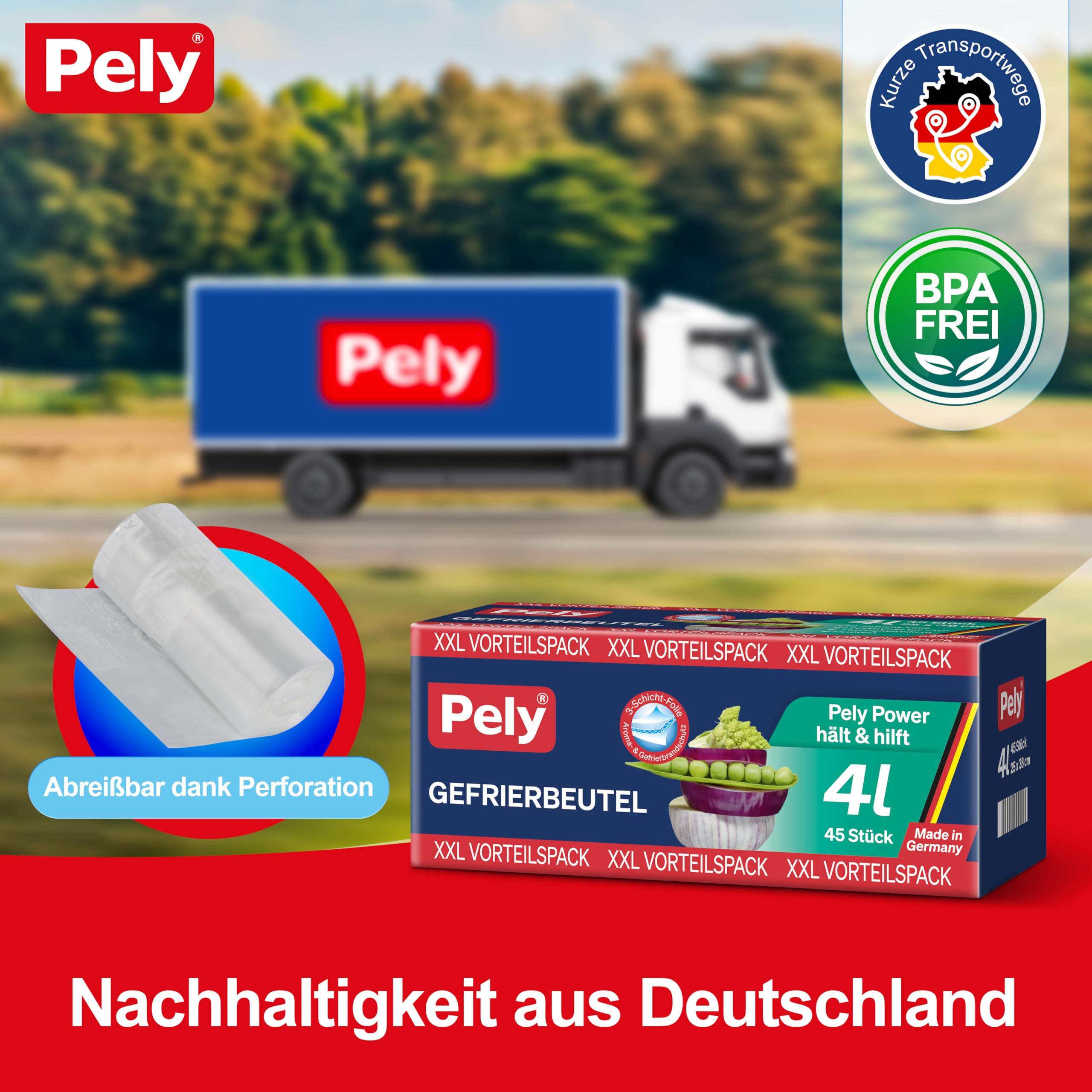 pely 8674 - Sacchetti per congelatore, 4 l, 45 sacchetti, confezione risparmio (4 litri)