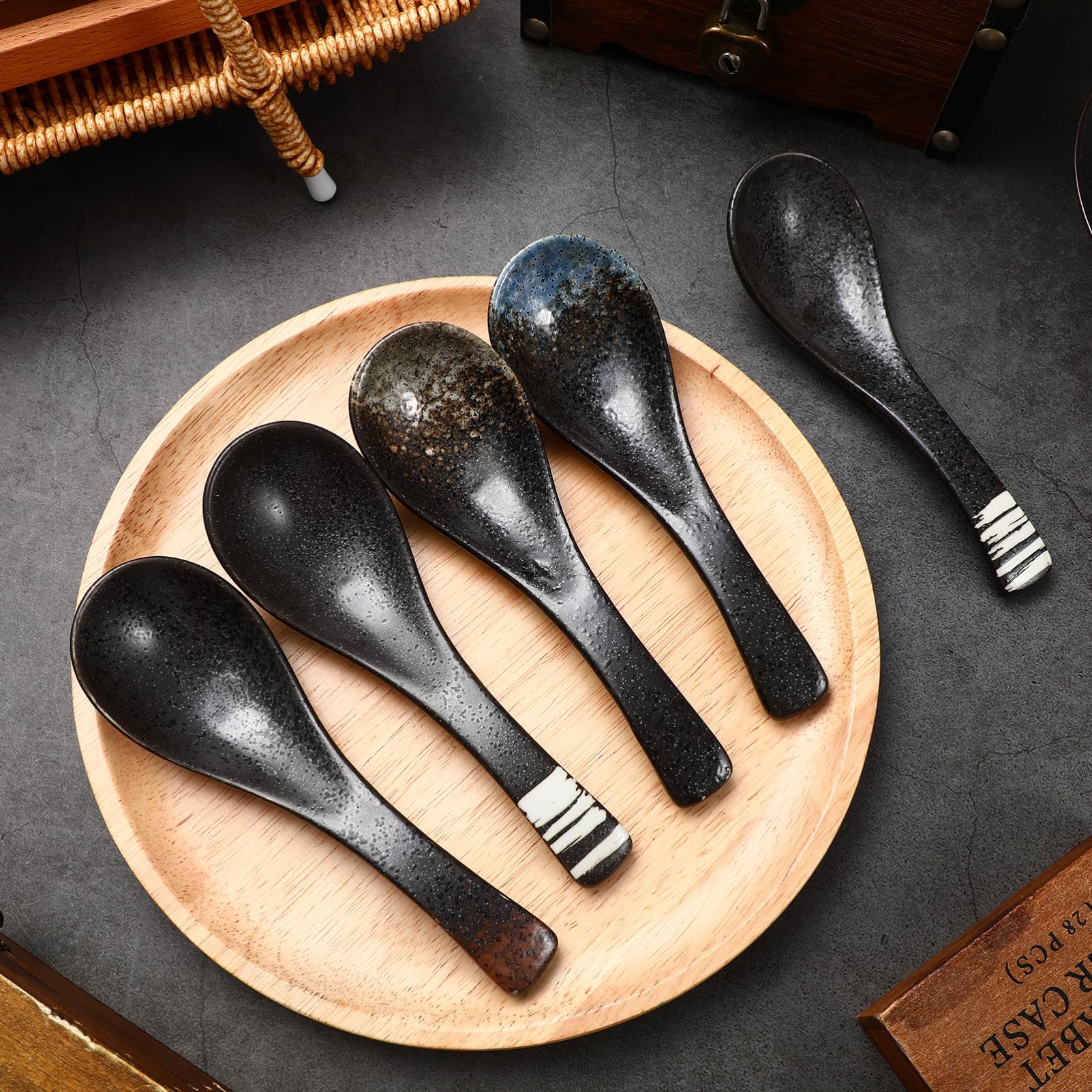 UPKOCH 10piezas Cuchara De Cerámica Japonesa Utensilios De Cocina Para Arroz y Aperitivos Diseño Retro y Para y Casa