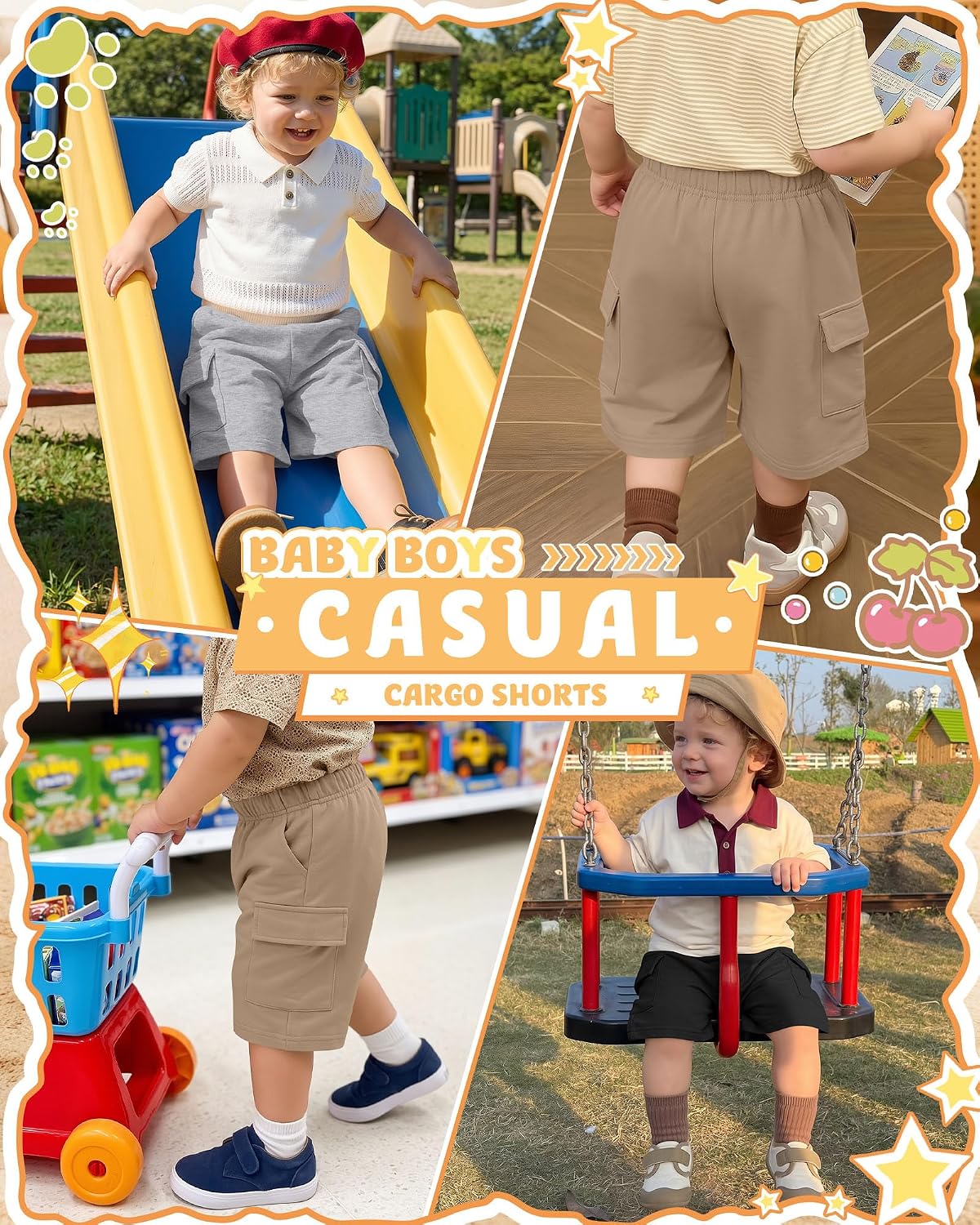 3 Pack Toddler Boy Shorts Cargo Bermuda Shorts Summer Clothes Casual Basic Elastic Waist SweatShorts with Pocket