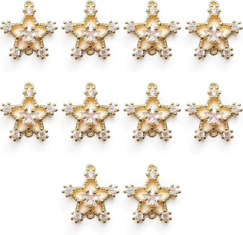 Dijes de estrella de circonita, aleación chapada en oro para hacer joyas, pulseras, collares, aretes, colgantes, suministros de manualidades,