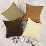 Lewondr Corduroy Jeter des couvertures d'oreiller 18x18, Ensemble de 4 Multi-couleur assorti Square Soft Jet Oreiller Étuis à bandes modernes Couch oreillers pour le salon Maison Chambre Canapé Auto Bureau Decor, 45x45cm/Brown
