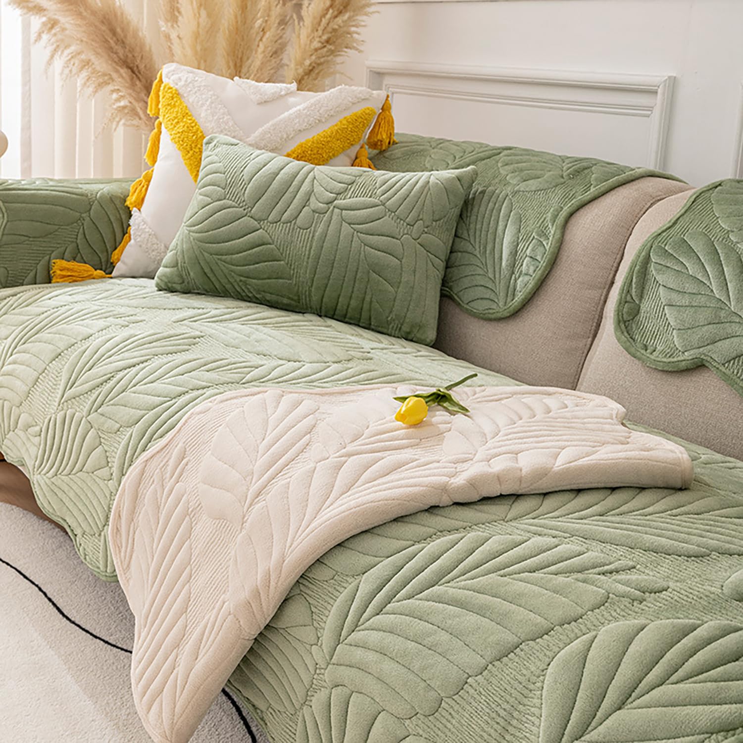 Housse canapé d'angle peluche verte 90x180cm pour un salon cocooning avec vos animaux