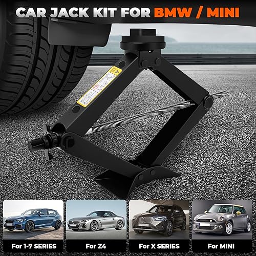 Miniatura 5 de Kit de gato de tijera de 3 toneladas para BMW y MINI con almohadillas de goma, kit de herramientas de reparación de neumáticos de repuesto para BMW