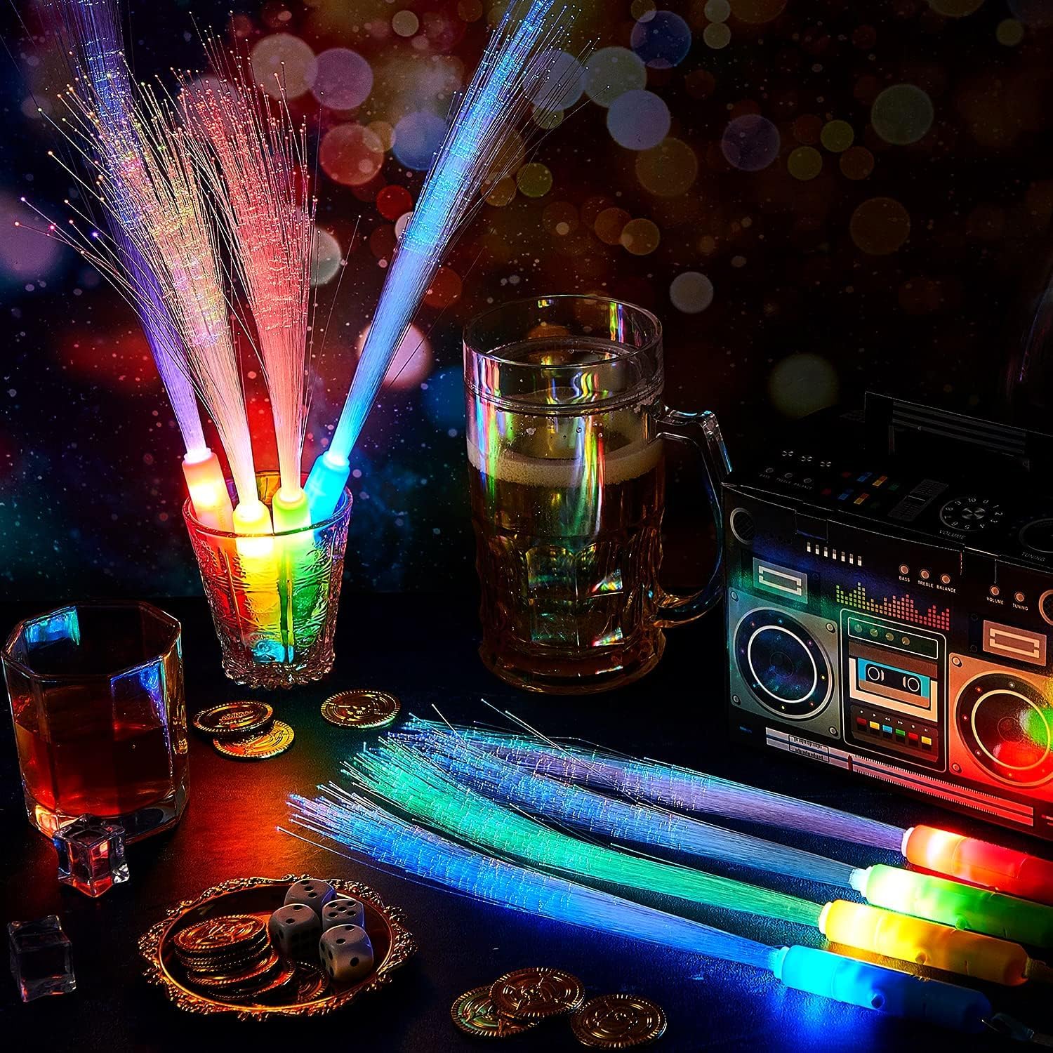 YeahBoom 24 sztuki różdżek światłowodowych, świecące pałeczki z włókna LED, magiczna różdżka LED, świecące pałeczki, zabawki LED, światłowodowe diody LED, świecąca zabawka