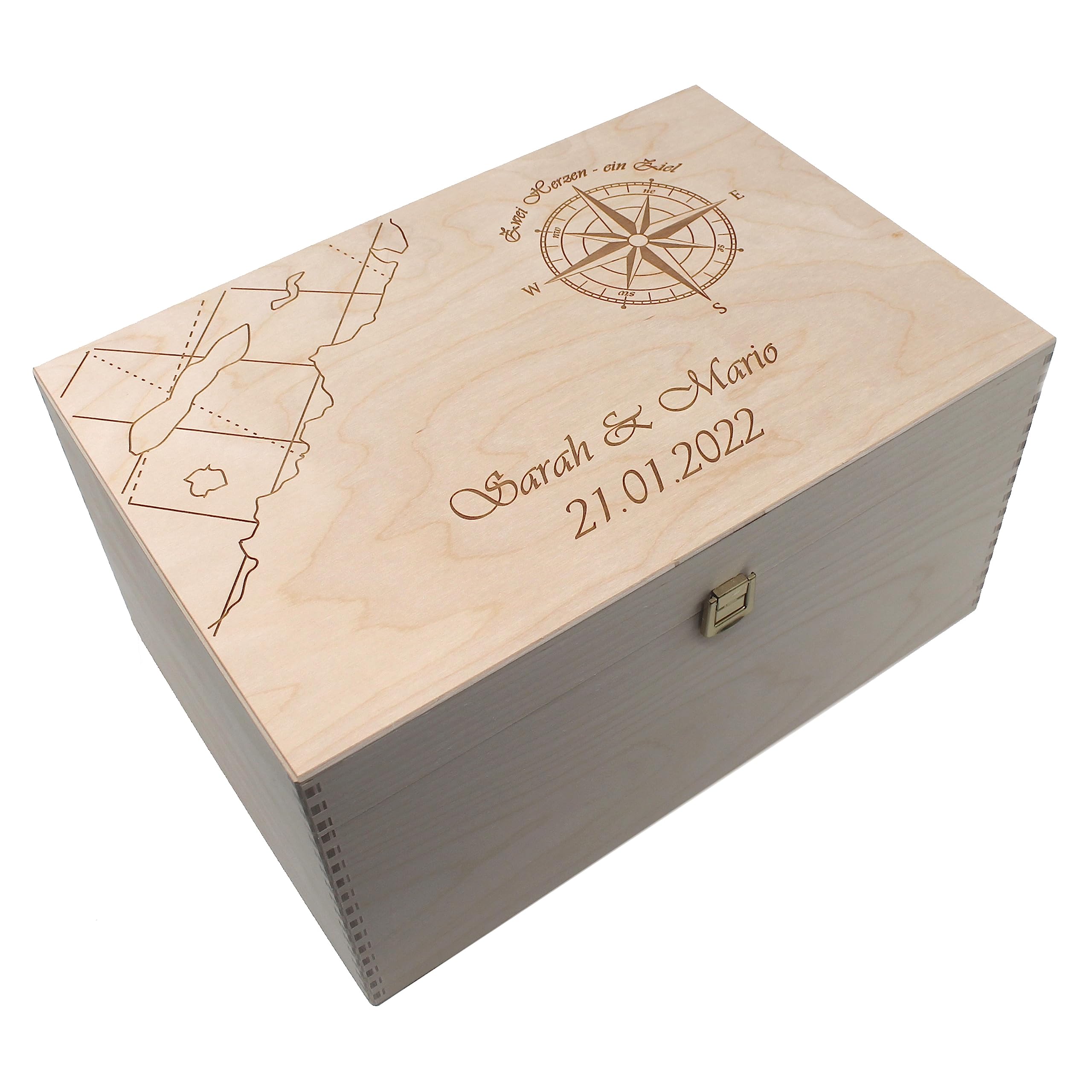 Generisch Erinnerungsbox Hochzeit personalisiert, Erinnerungskiste mit Namen und Hochzeitsdatum, mit persönlicher Gravur für das Brautpaar, Aufbewahrungsbox als Hochzeitsgeschenk (natur XXL)