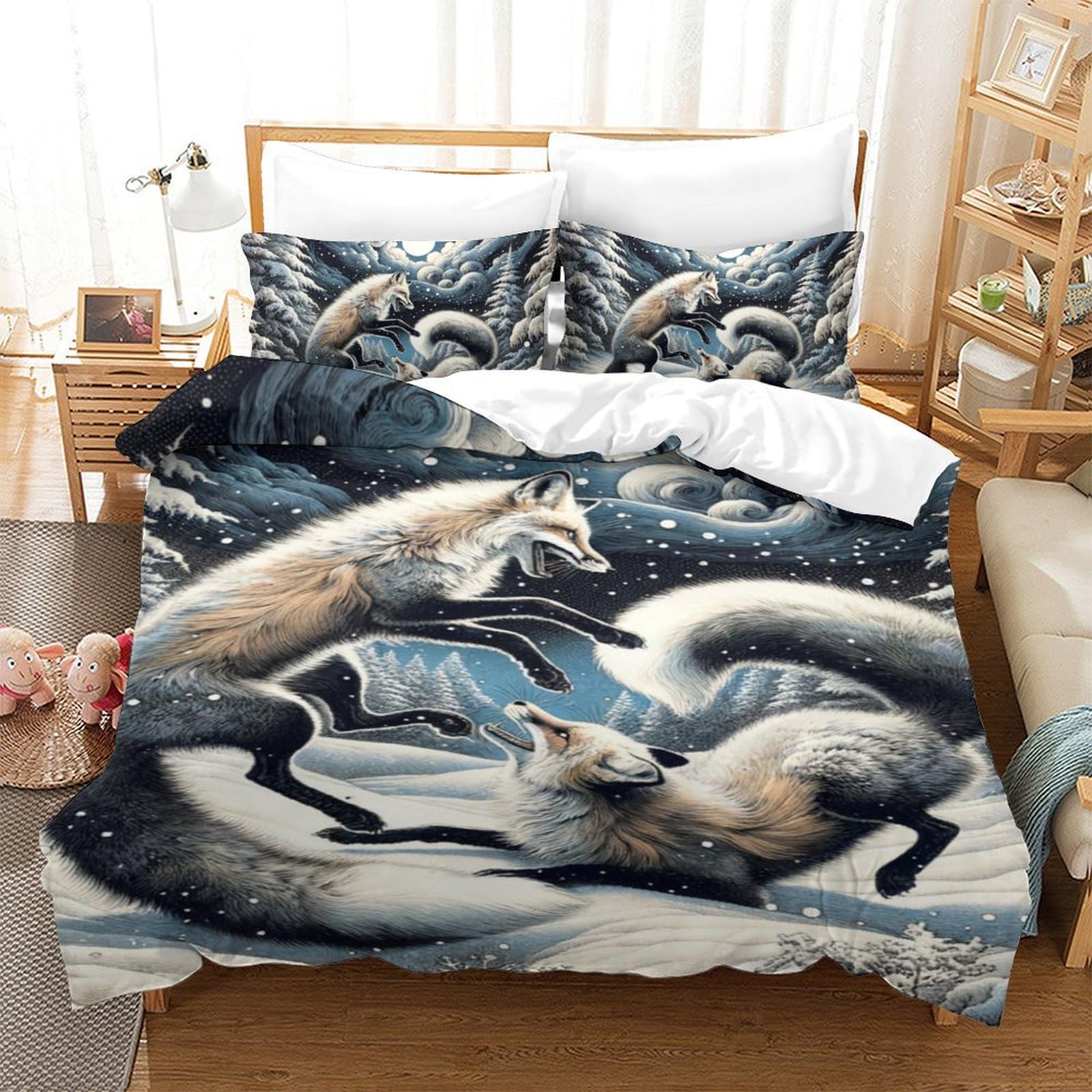 Housse de couette fox parure de lit 140x200 microfibre