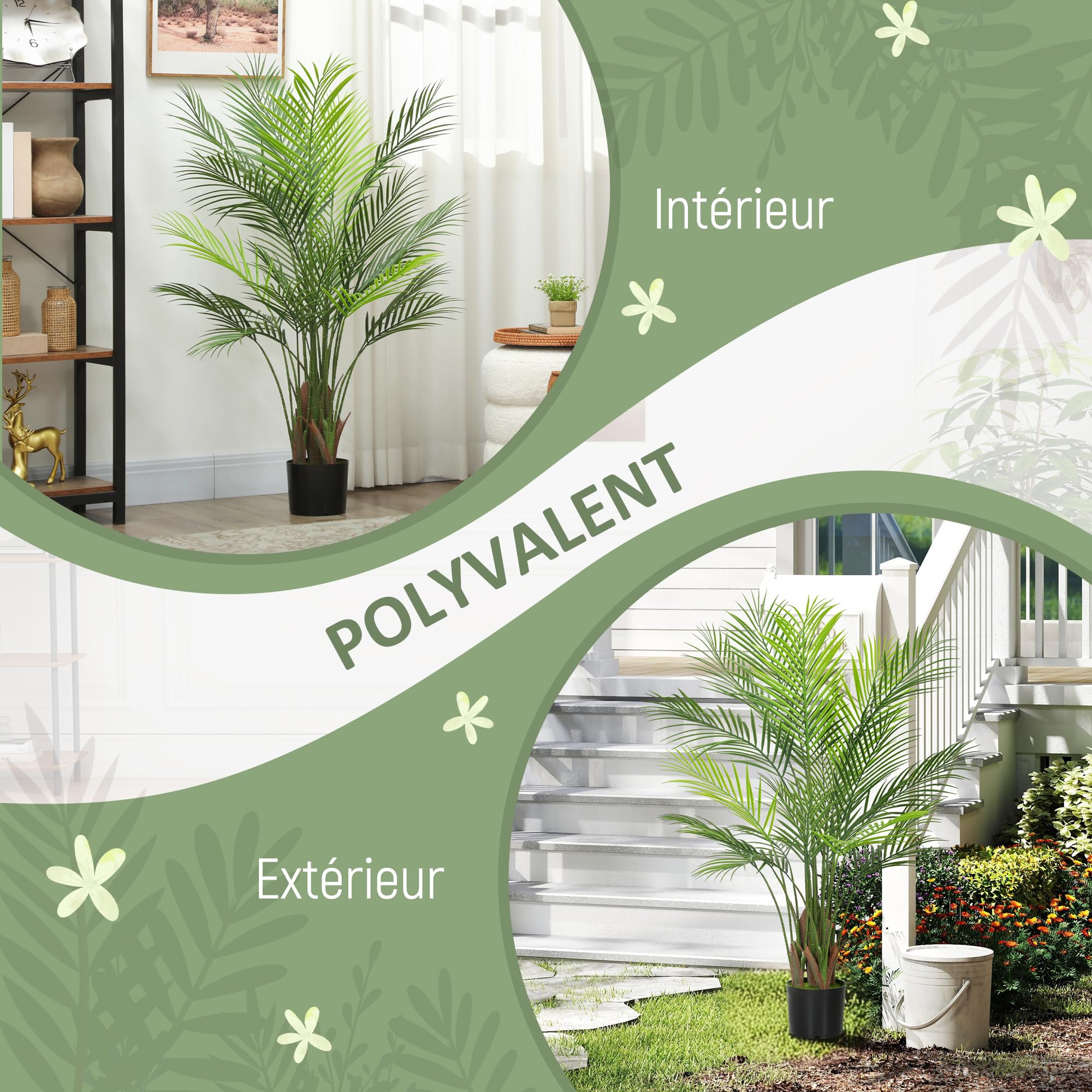 HOMCOM Plante Artificielle Intérieure 120 cm avec Pot Fausse Plante Vert | Palmier Arbre Artificiel, Pot en Plastique et Flocage, 22 Feuilles en PE, Décoration Maison, Bureau, Salon, Chambre