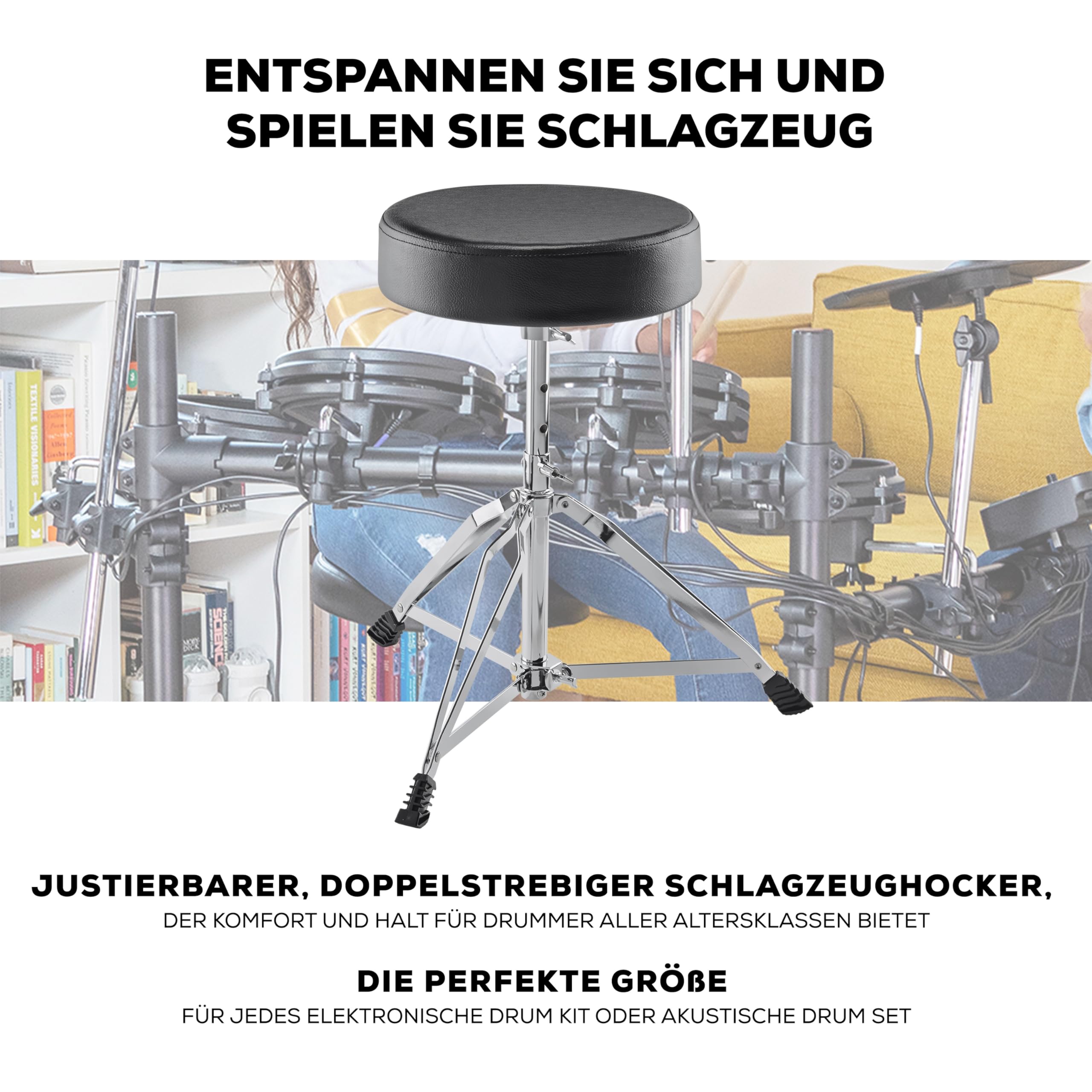 Alesis Drum Essentials Bundle - Komplettes E-Drum Set Zubehörpaket, Inklusive Schlagzeughocker und Ohrumschließende Kopfhörer