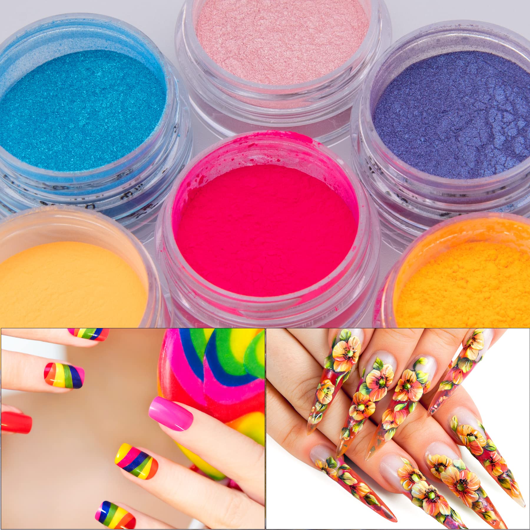 Duufin 54 Colors Pigment Nail Powder Colorful Luminous Powder Iridescent  Glitter Pearlescent High Gloss Nail Powder Halo Powder Nails Pigment for  Nail Art, Body and Craft Bright