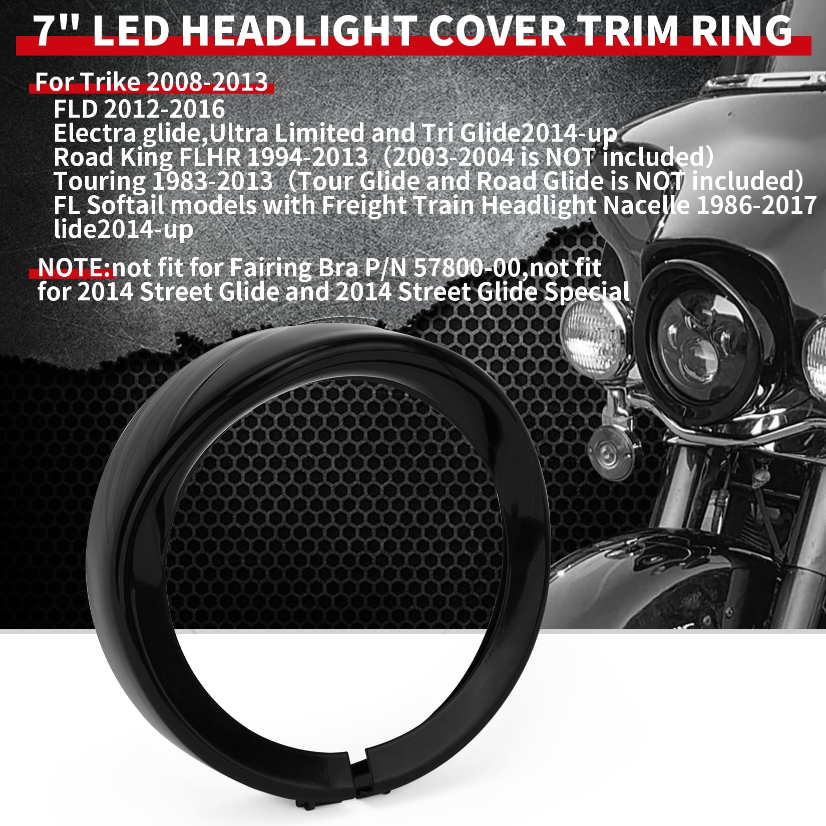 PSLER 7’’ Headlight Headlamp Bezel Trim Ring Visor Decorate Trim Cover Ring for Touring Street Glide Electra Glide Road King Softail Dyna Fatboy Trike