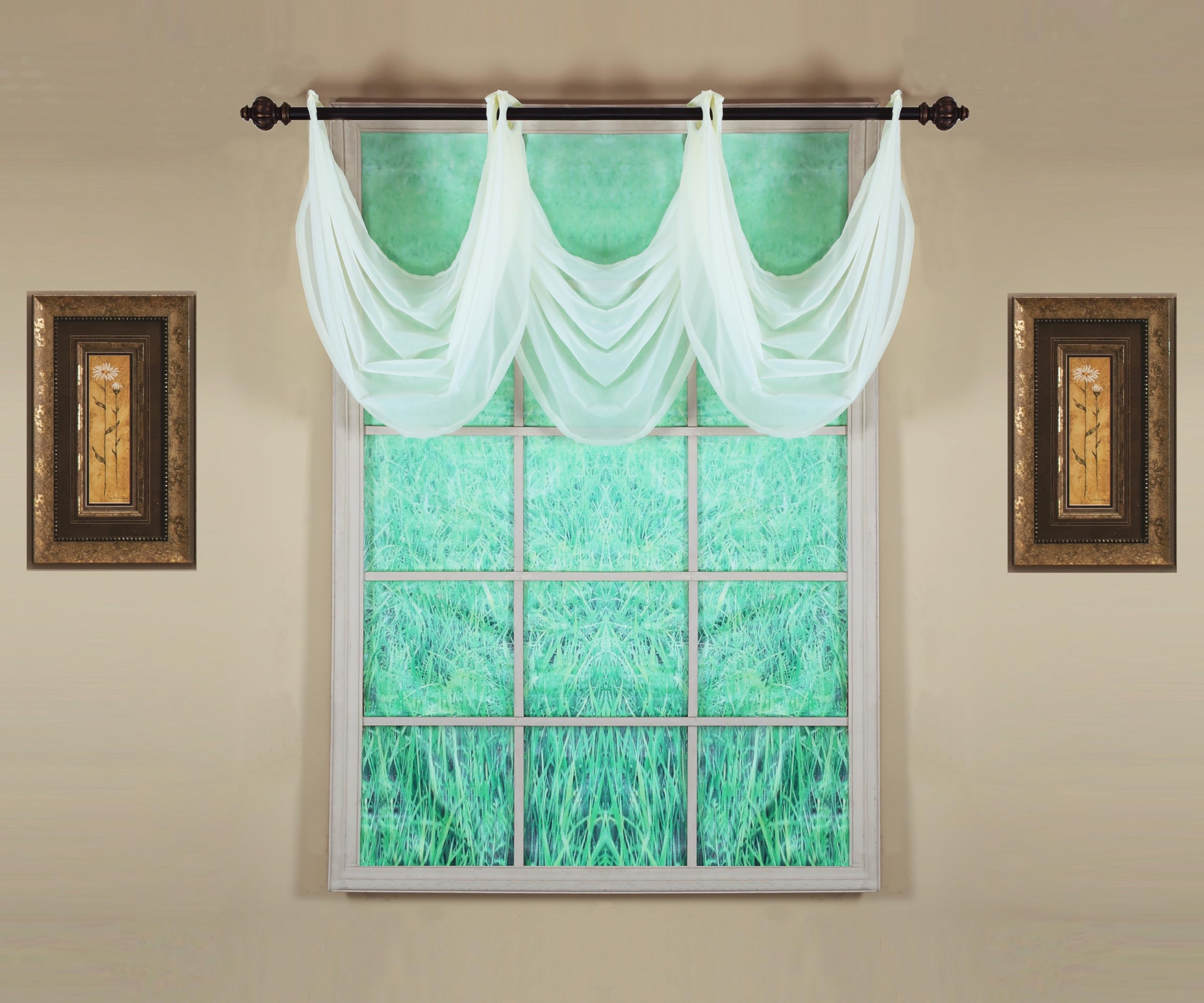 Today's Curtain, Emelia Grommet Sheer Valance Waterfall 25" Ecru, 35" W x 25" L