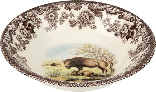 Spode Woodland Ascot - Cuenco para cereales, bisonte, 8 pulgadas, perfecto para avena, ensaladas y postres, fabricado en Inglaterra con loza fina,