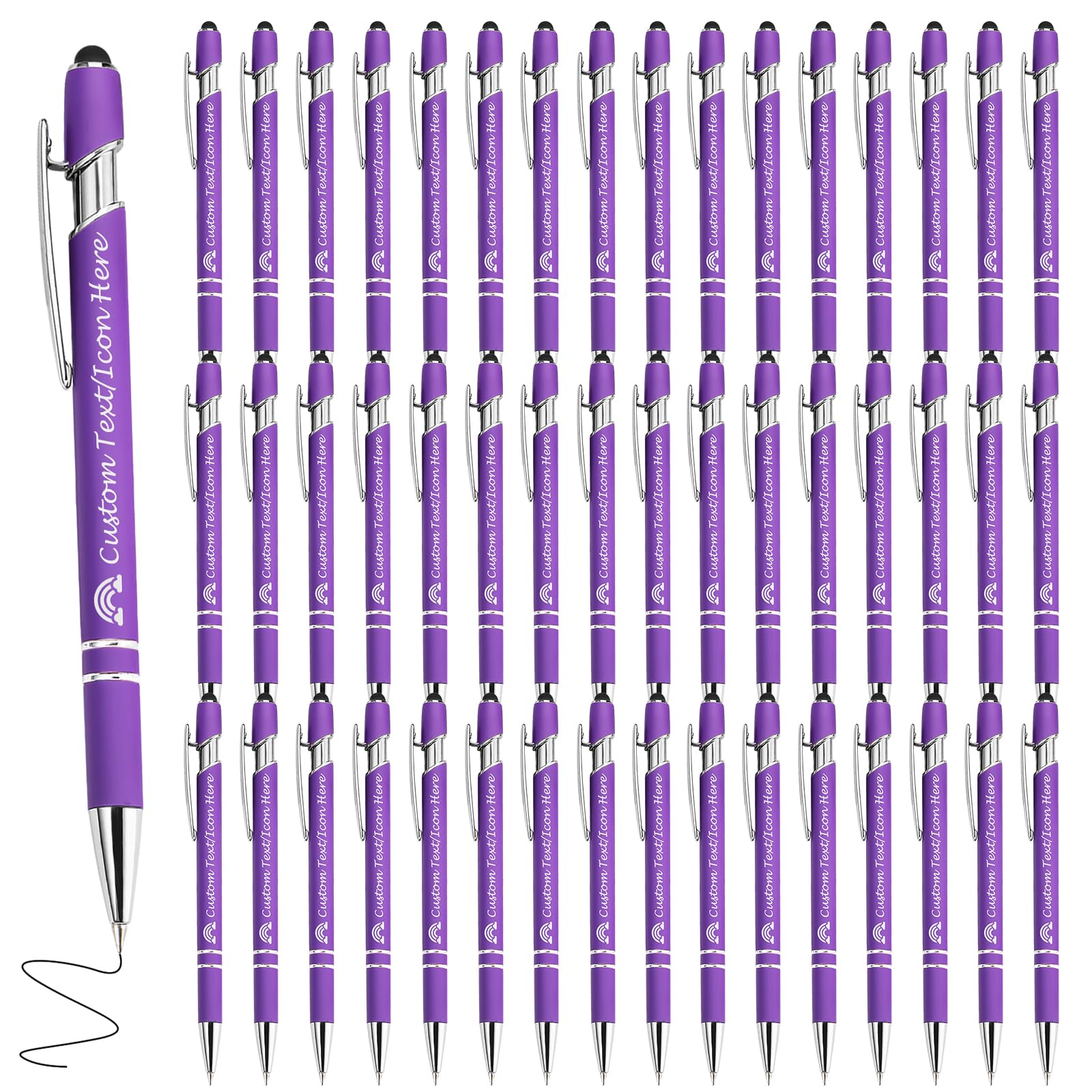 YoLLiEE 48 Pcs Personalized Pens with Name Bulk Custom Black Ink Pens with Stylus Customized Engraved Ballpoint Pens with Logo Business Smooth Writing