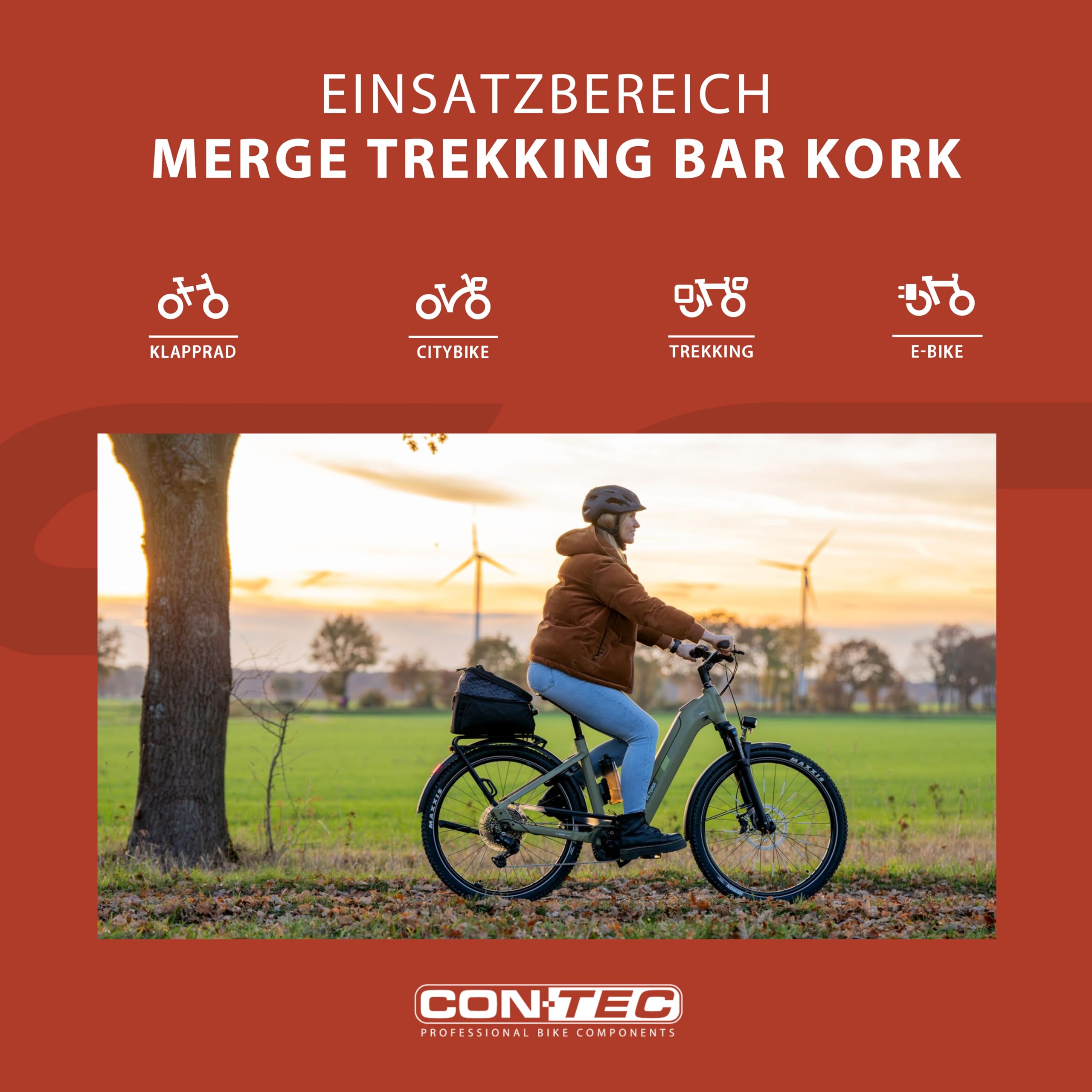 CONTEC Fahrrad-Griffe Merge Trekking Bar Kork, Länge 140mm, D3-Dreikomponenten, G-Link System, Ergonomisch, Stoßdämpfend, mit BarEnds, braun, Paar