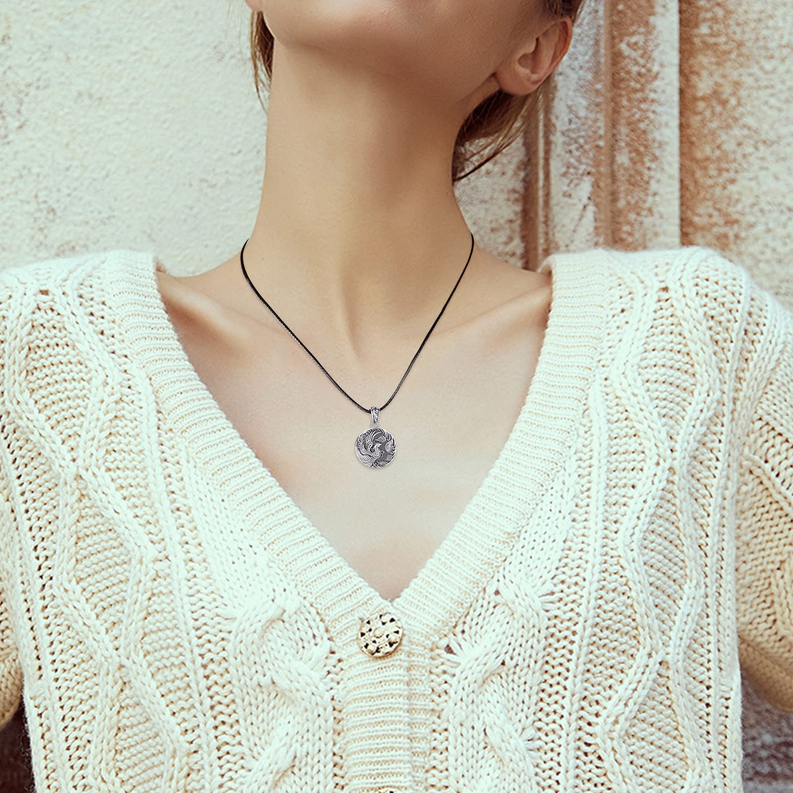REDSUN Fenice collana medaglione amuleto con foto in argento Sterling 925 gioielli per uomo, donna e regali
