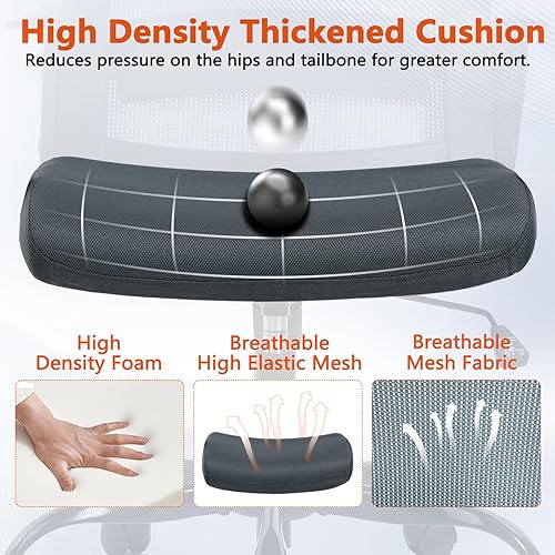 Miniatura 7 de CLATINA Silla ergonómica de escritorio de oficina, silla de oficina de malla con soporte lumbar ajustable, cómodas sillas de trabajo para