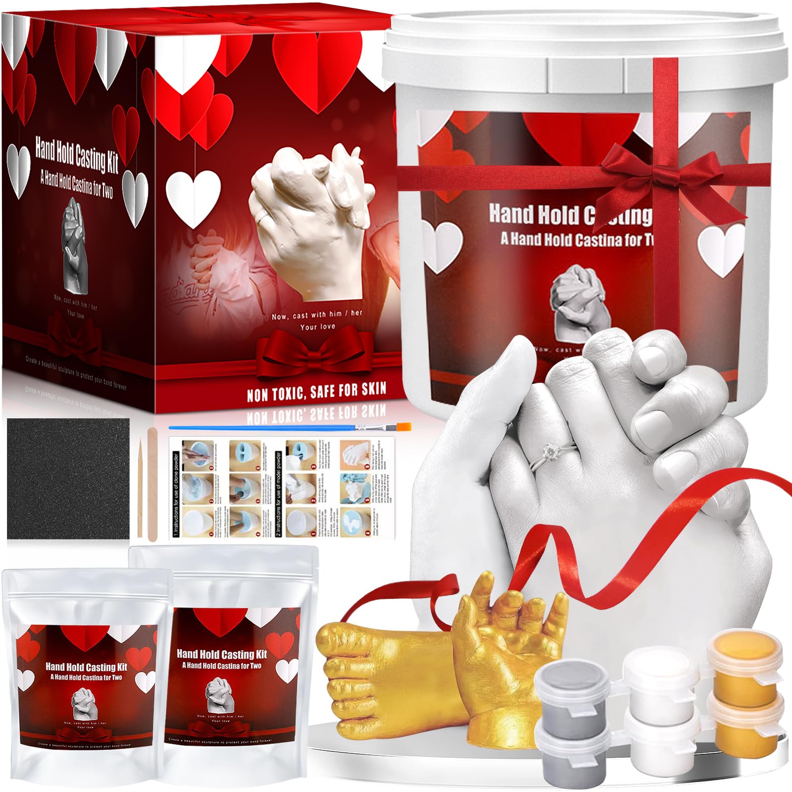 VIPNAJI - Kit de moldeo a mano, para parejas, huellas 3D, adultos, familia, pies y manos, ideal para mujer y hombre, alginato, regalo amante con yeso para moldeados, escultura de arte decorativo