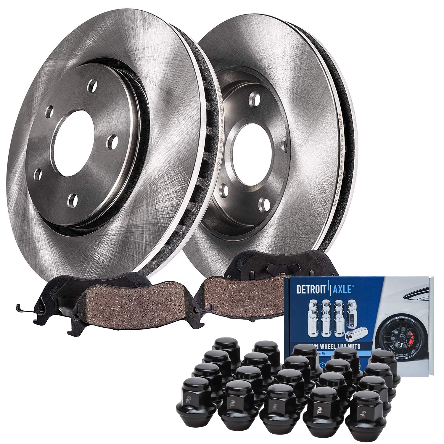 Detroit Axle - 11.81" Front Disc Rotors Brake Pads w/20pc Wheel Lug Nuts