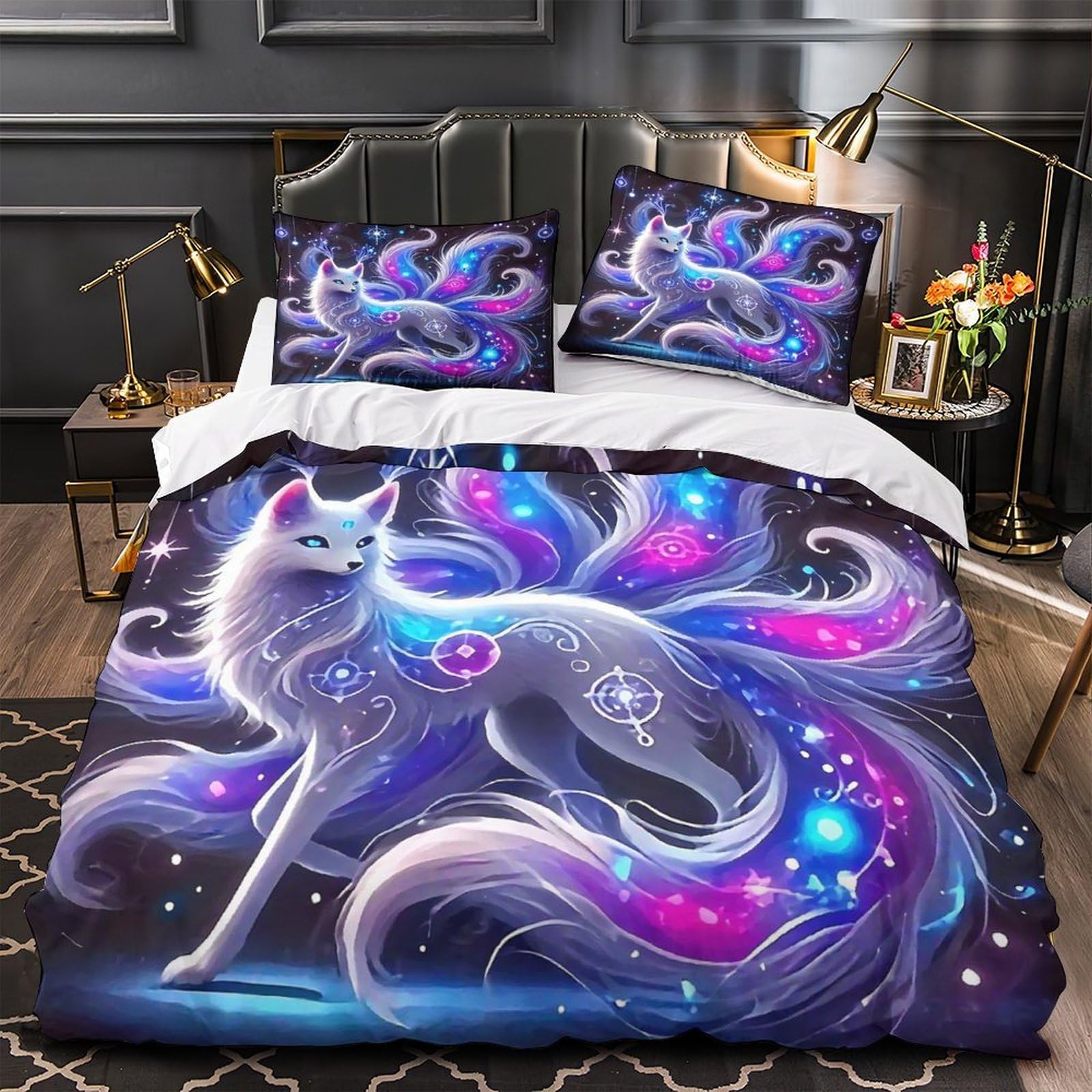 Housse de couette Renard à Neuf Queues 3D anti-plis 200x200 cm avec fermeture zippée cachée