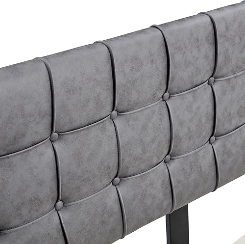 Miniatura 8 de Anwick Moderna cama de plataforma tapizada con cabecera ajustable, marco de cama tamaño King, marco de cama de tela tecnológica con botones