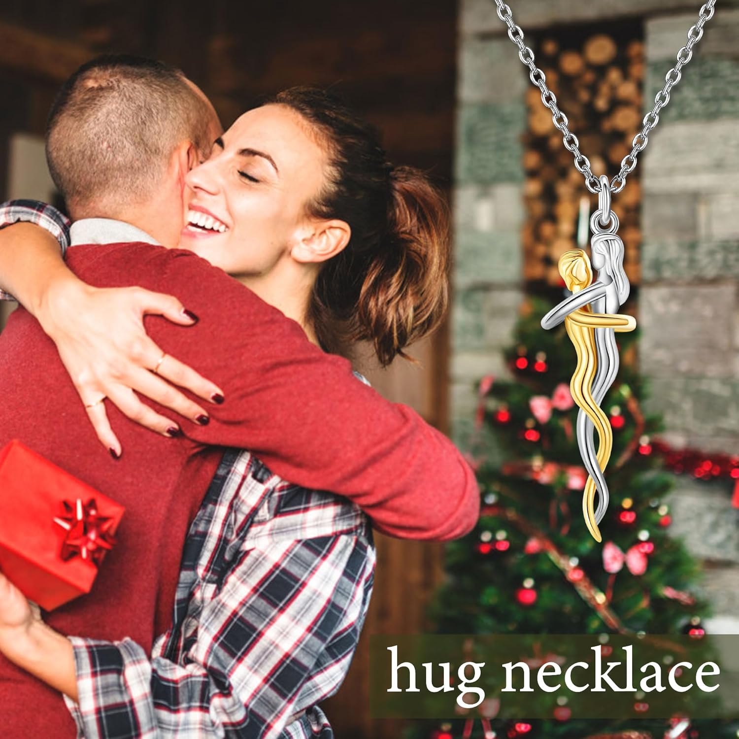 Hug Couple Necklace 925 Sterling Silver Hug Necklace Couple Jewelry for Him and Her Valentines Day Gift - Image 6
