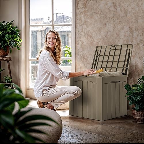 Miniatura 7 de GUNJI Caja pequeña de 30 galones para exteriores, impermeable, de resina, contenedor de almacenamiento con cerradura, caja de entrega de paquete