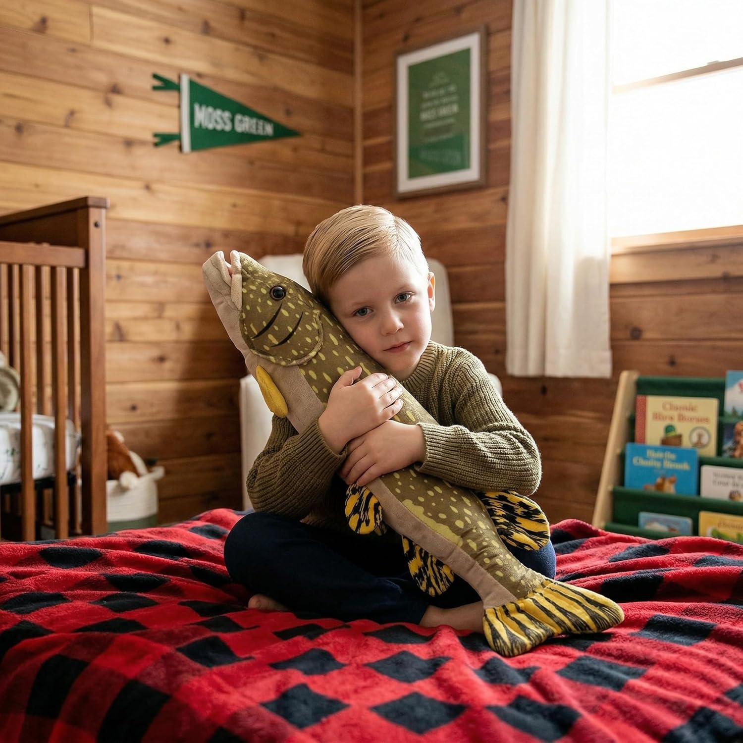ZHONGXIN MADE Simulation Northern Pike Stuffed Plush Toy- 18.5inch Lifelike Depth Ocean Animals Pike Plushie Toys Figur, Super Soft Plush Dolls for Kids Stuffed Model Educational Toys, Gifts for Kids