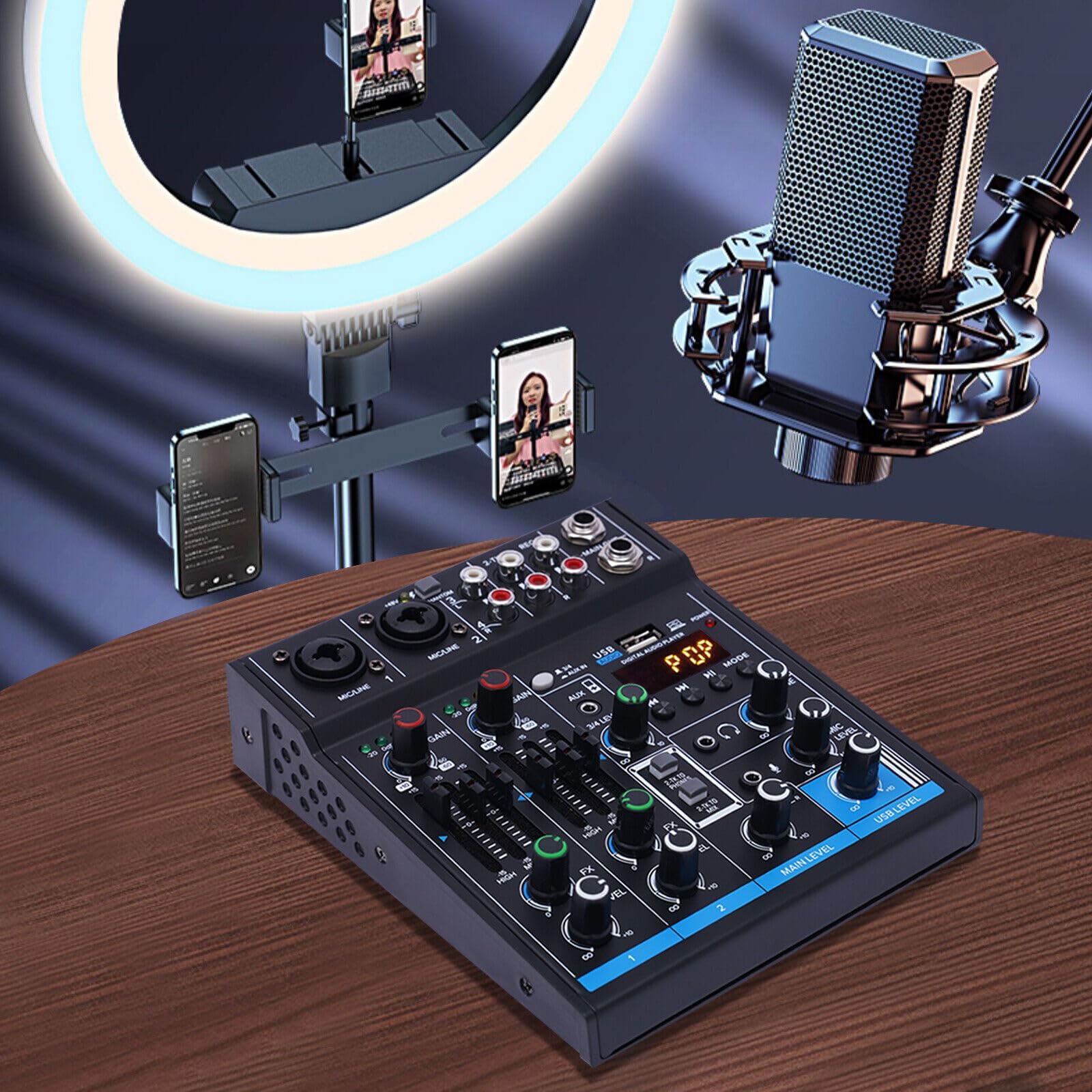 Mixer audio a 4 canali, mixer Bluetooth USB Live Studio Audio Mixer Console DJ Soundboard, mixer audio professionale per registrazioni, streaming live