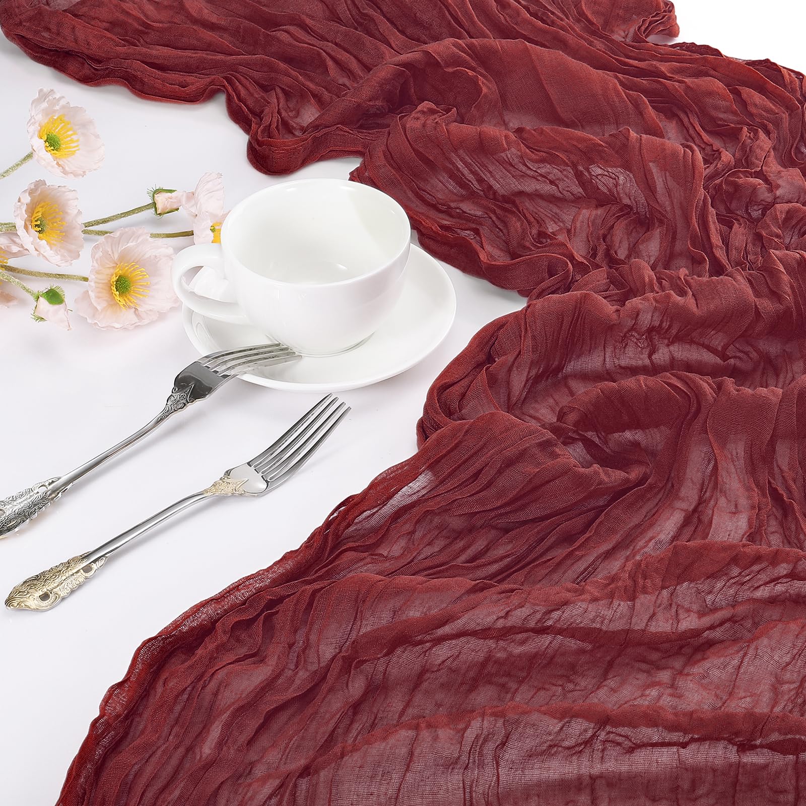 PATIKIL 10 Ft Cheesecloth Table Runner Rustic Gauze Terracotta Cheese Cloth Table Runner with Wrinkled for Bohemian Wedding Party Bridal Shower Table Decoration - Image 4