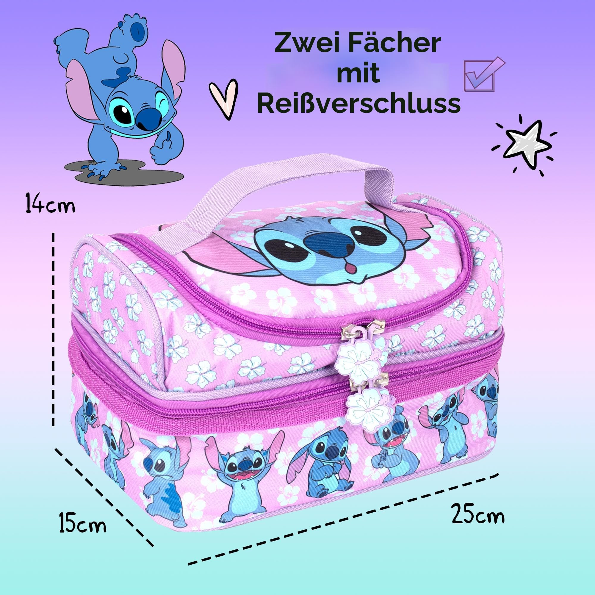 Disney Stitch Lunchtasche mit mehreren Fächern, für Kinder, Schule, thermisch isoliert, Doppeldecker, Lebensmittelbehälter für Mädchen