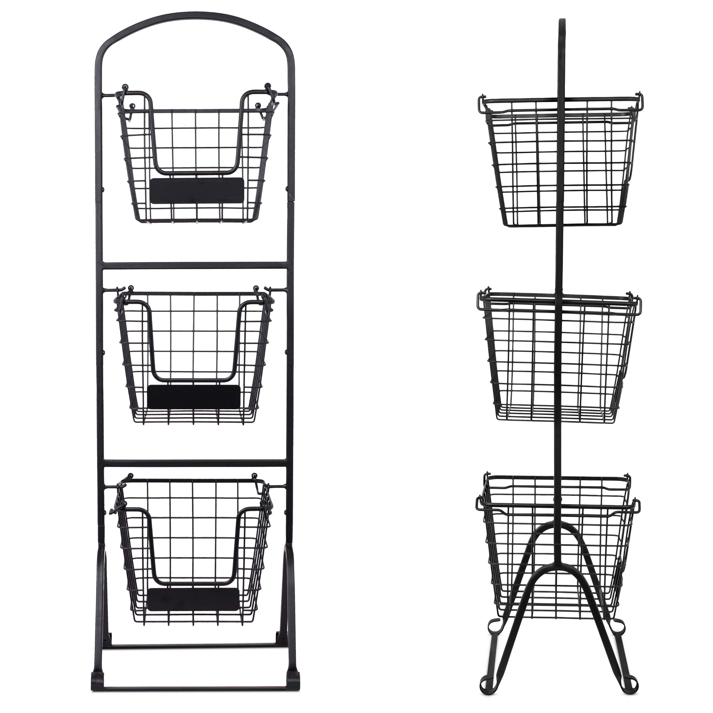 BIRDROCK HOME 3Tier Wire Market Basket Stand with Chalk Label Snack