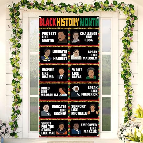 Sunwer Carteles de arte afroamericano para puerta del mes de la historia negra, decoración de fiesta de febrero, decoración de fiesta, escuela,